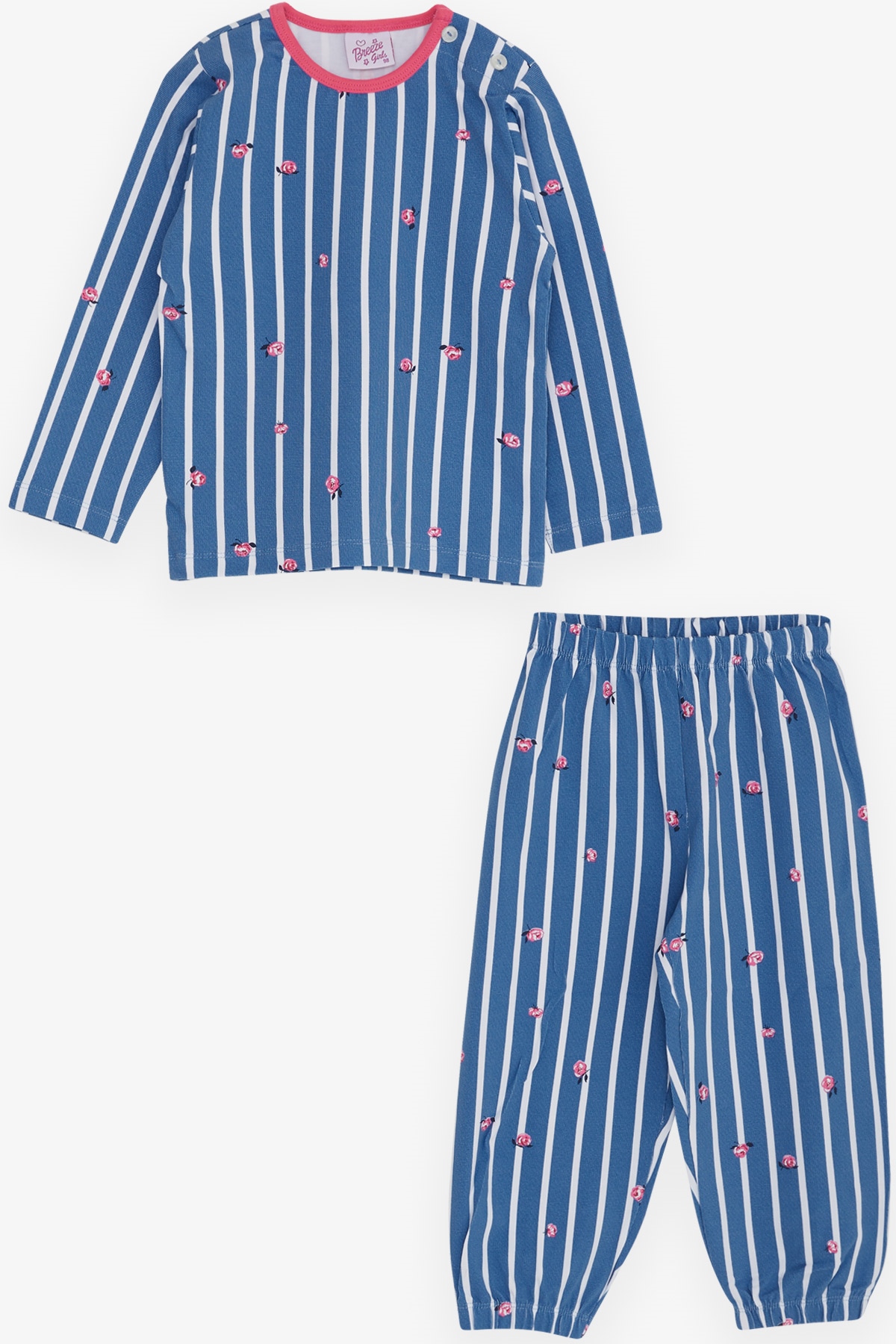 Breeze Kız Bebek Pijama Takımı Çiçek Desenli Mavi (9 Ay-3 Yaş)