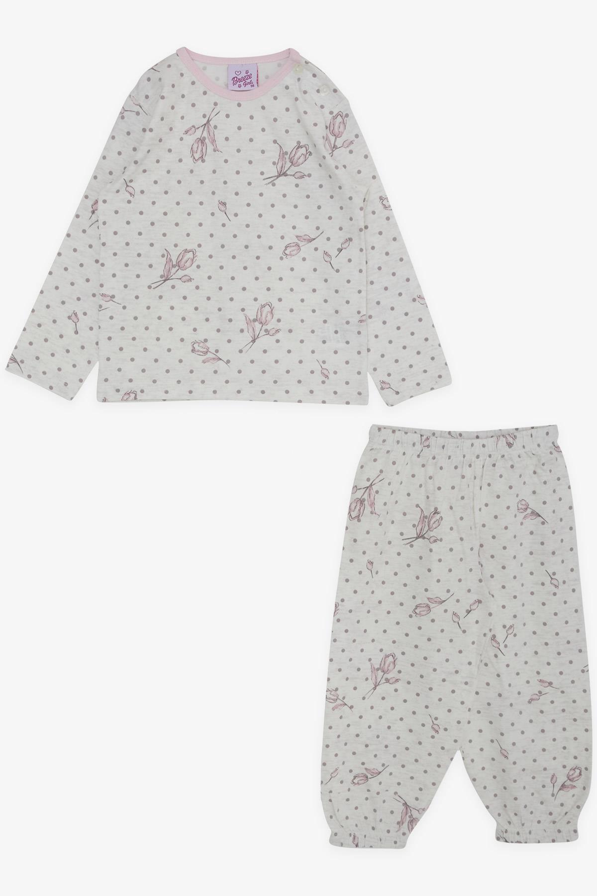 Breeze Kız Bebek Pijama Takımı Çiçekli Puantiye Desenli Bej Melanj (9 Ay-3 Yaş)