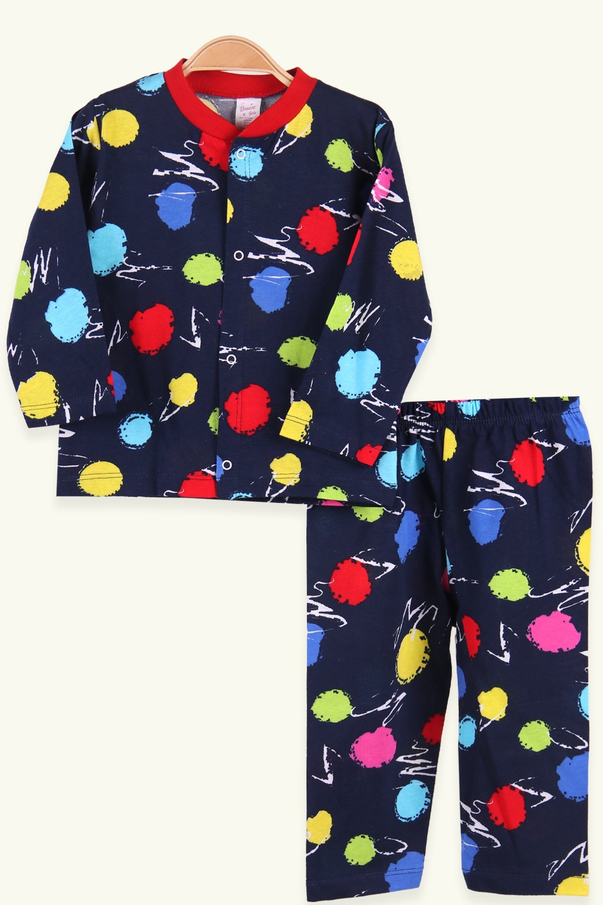 Çıtçıtlı Desenli Lacivert 0-3 Ay-9 Ay - Kız Bebek Pijama Takımı