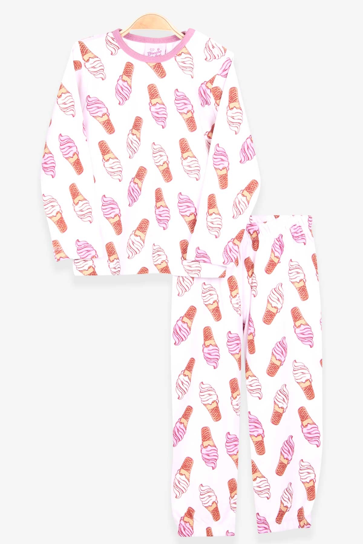 Breeze Kız Bebek Pijama Takımı Dondurma Desenli Beyaz (9 Ay-3 Yaş)