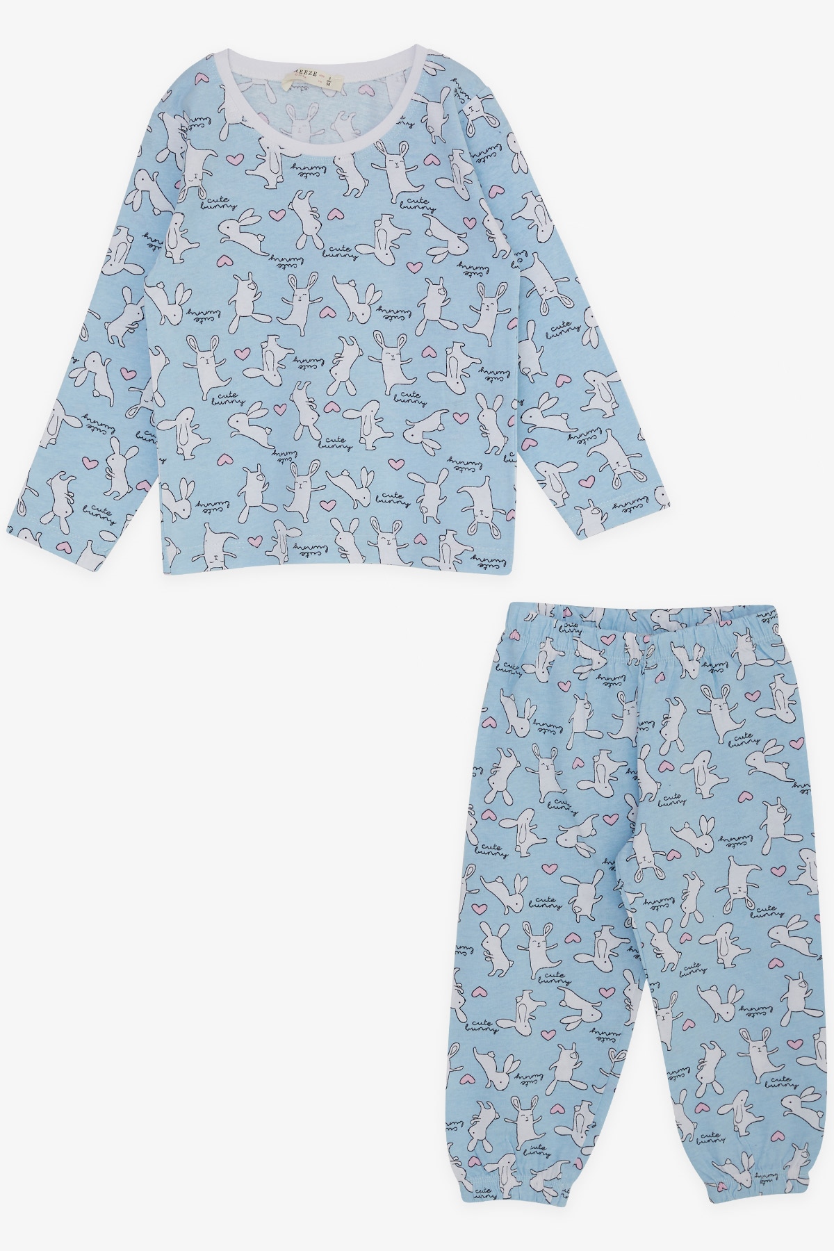 Breeze Kız Bebek Pijama Takımı Eğlenceli Tavşancık Desenli Bebe Mavisi (9 Ay-3 Yaş)
