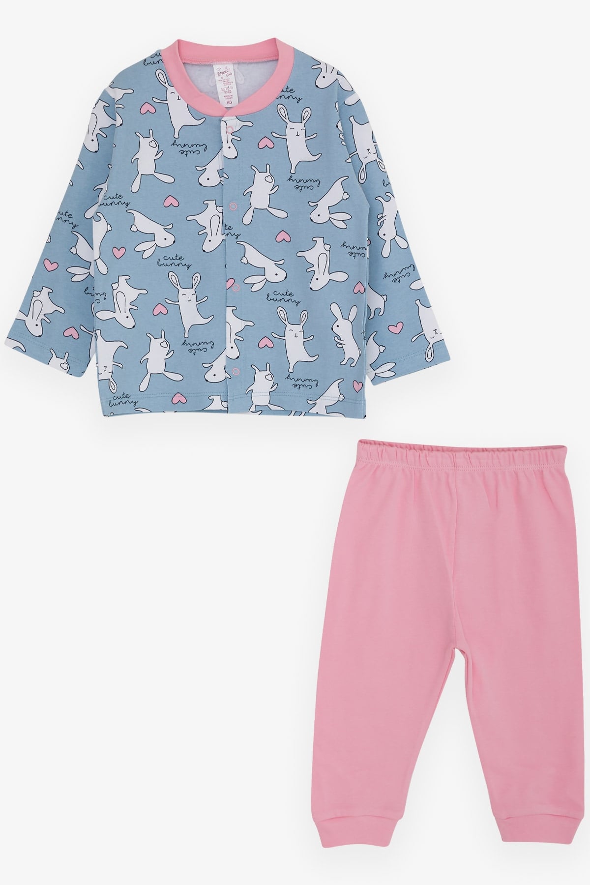 Breeze Kız Bebek Pijama Takımı Eğlenceli Tavşancık Desenli Buz Mavisi (4 Ay-1 Yaş)