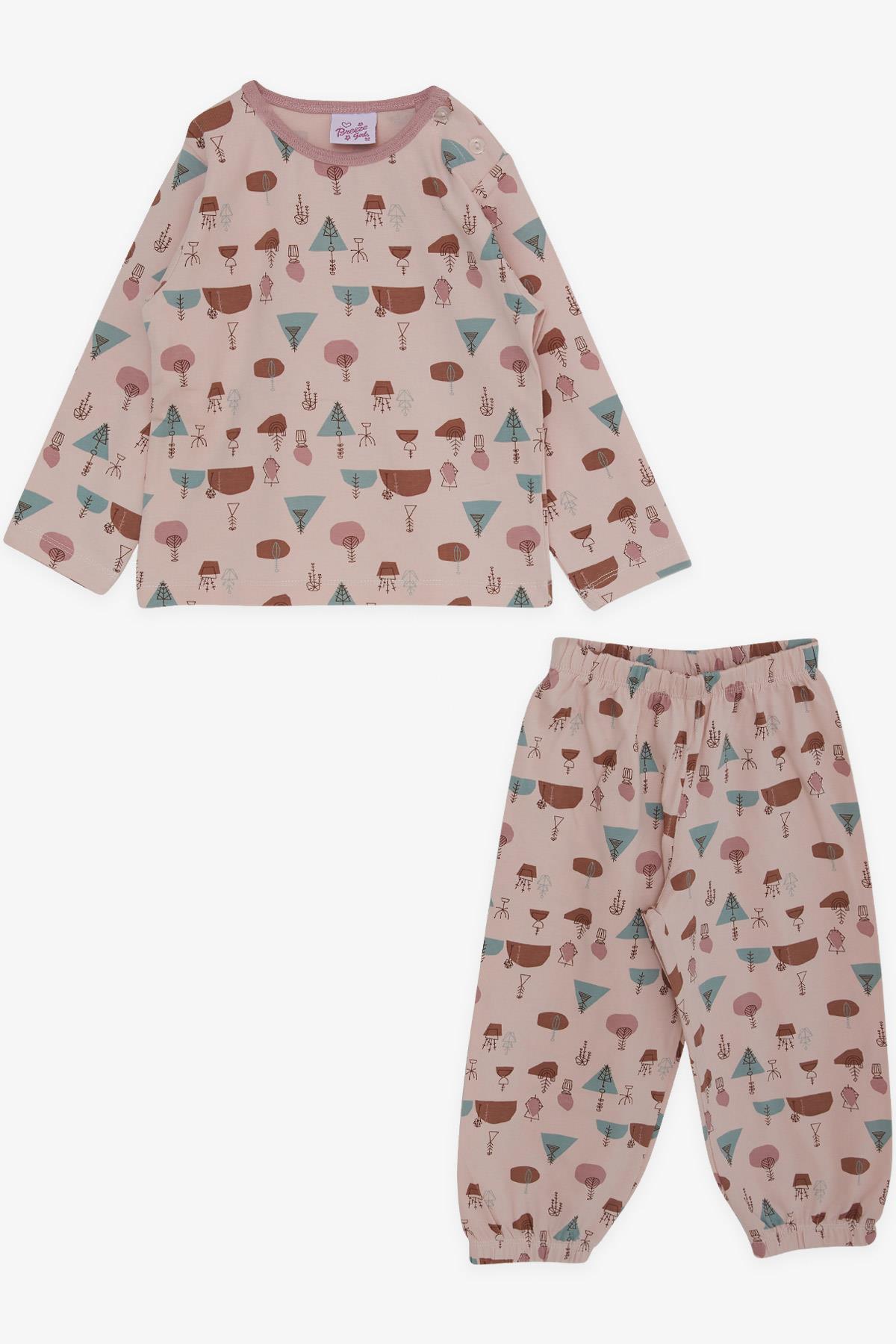 Breeze Kız Bebek Pijama Takımı Geometrik Desenler Pudra (9 Ay-2 Yaş)