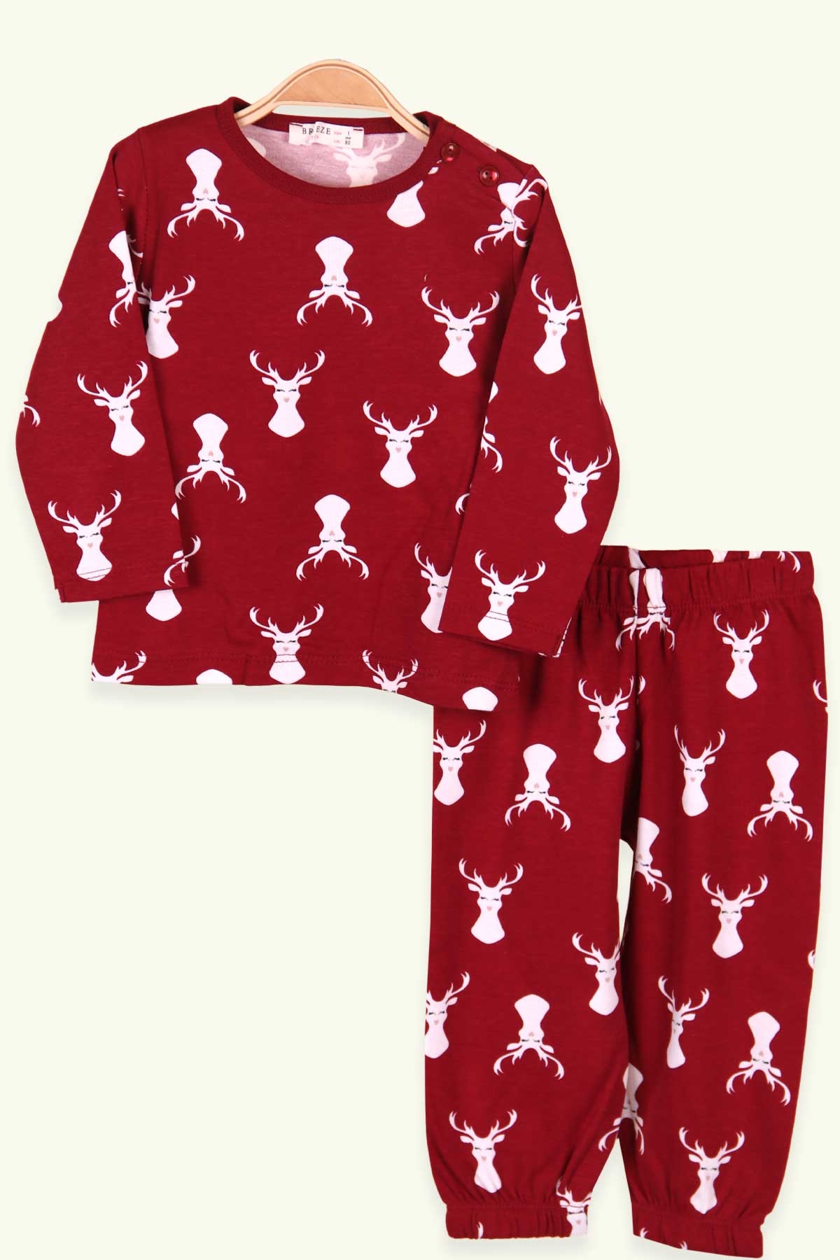 Breeze Kız Bebek Pijama Takımı Geyik Desenli Bordo (9 Ay-3 Yaş)