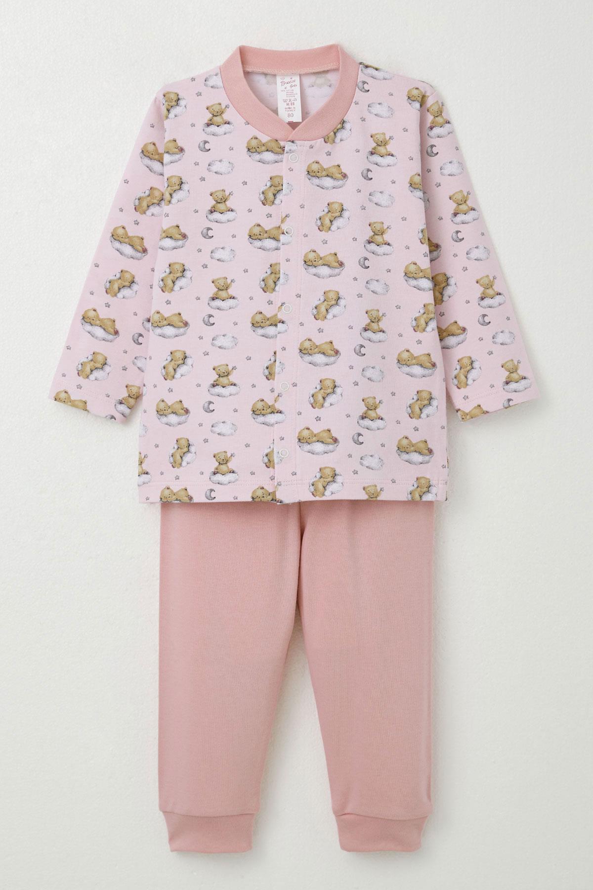 Breeze Kız Bebek Pijama Takımı Gökyüzü Temalı Hayalci Ayıcık Desenli Pembe (4 Ay-1 Yaş)