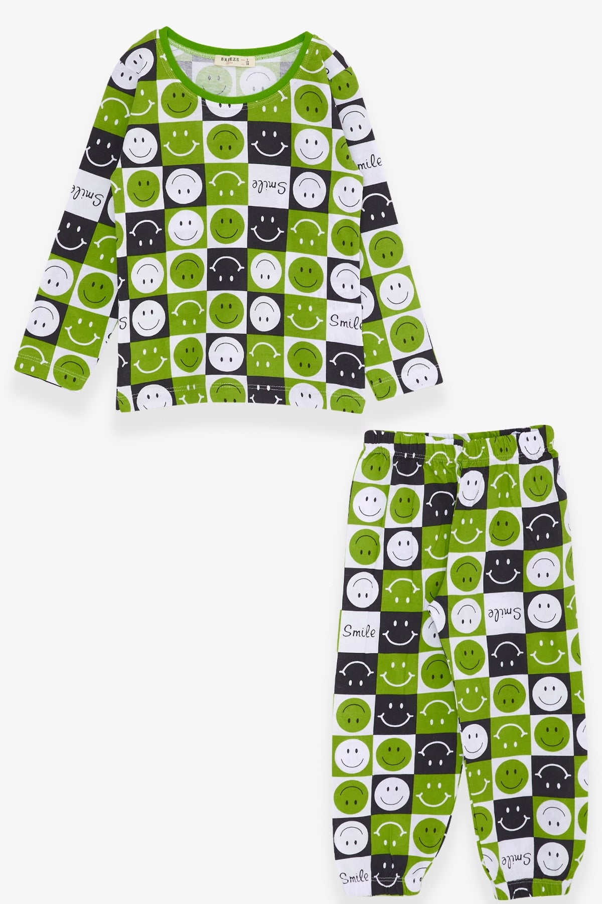Breeze Kız Bebek Pijama Takımı Gülenyüz Desenli Fıstık Yeşili (9 Ay-3 Yaş)