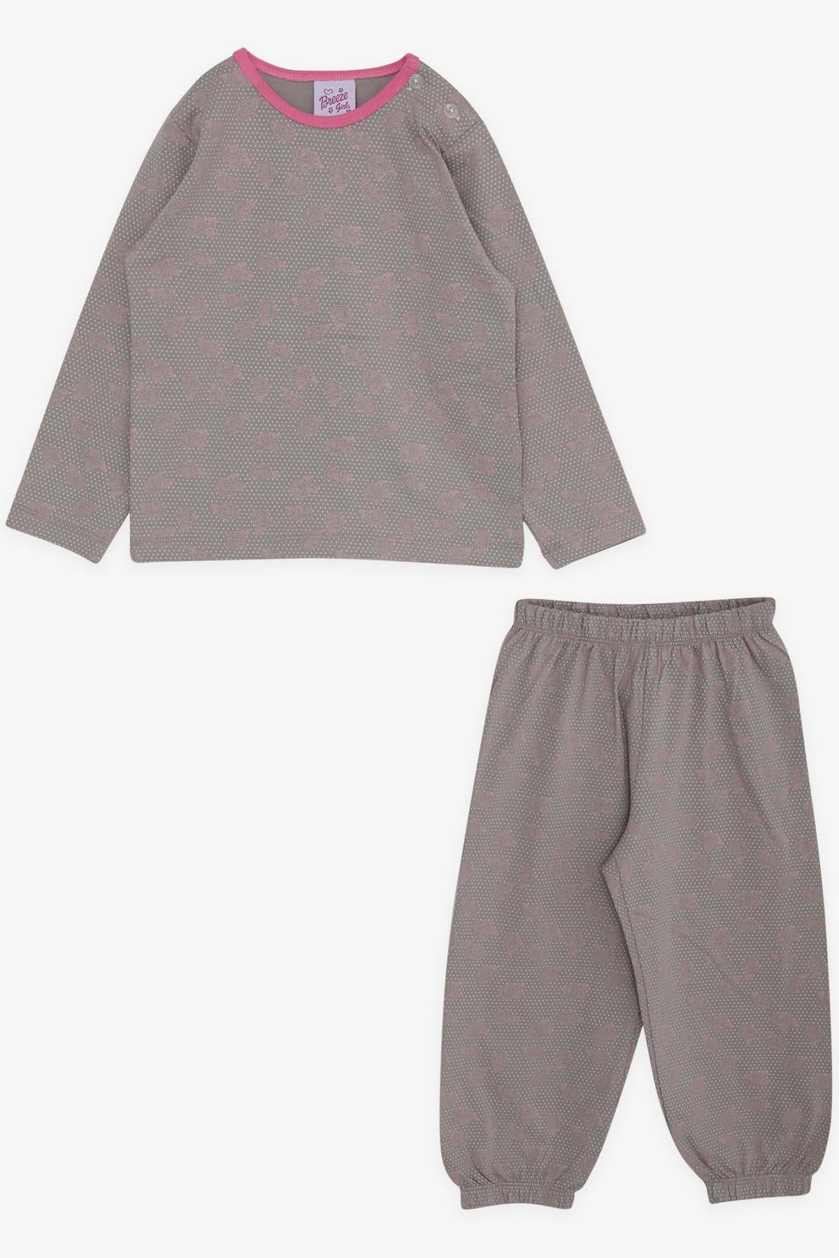 Breeze Kız Bebek Pijama Takımı Güllü Puantiye Desenli Vizon (9 Ay-3 Yaş)