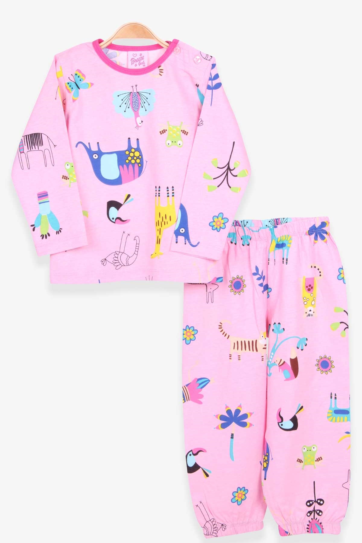 Breeze Kız Bebek Pijama Takımı Hayvanlar Alemi Temalı Pembe (9 Ay-3 Yaş)
