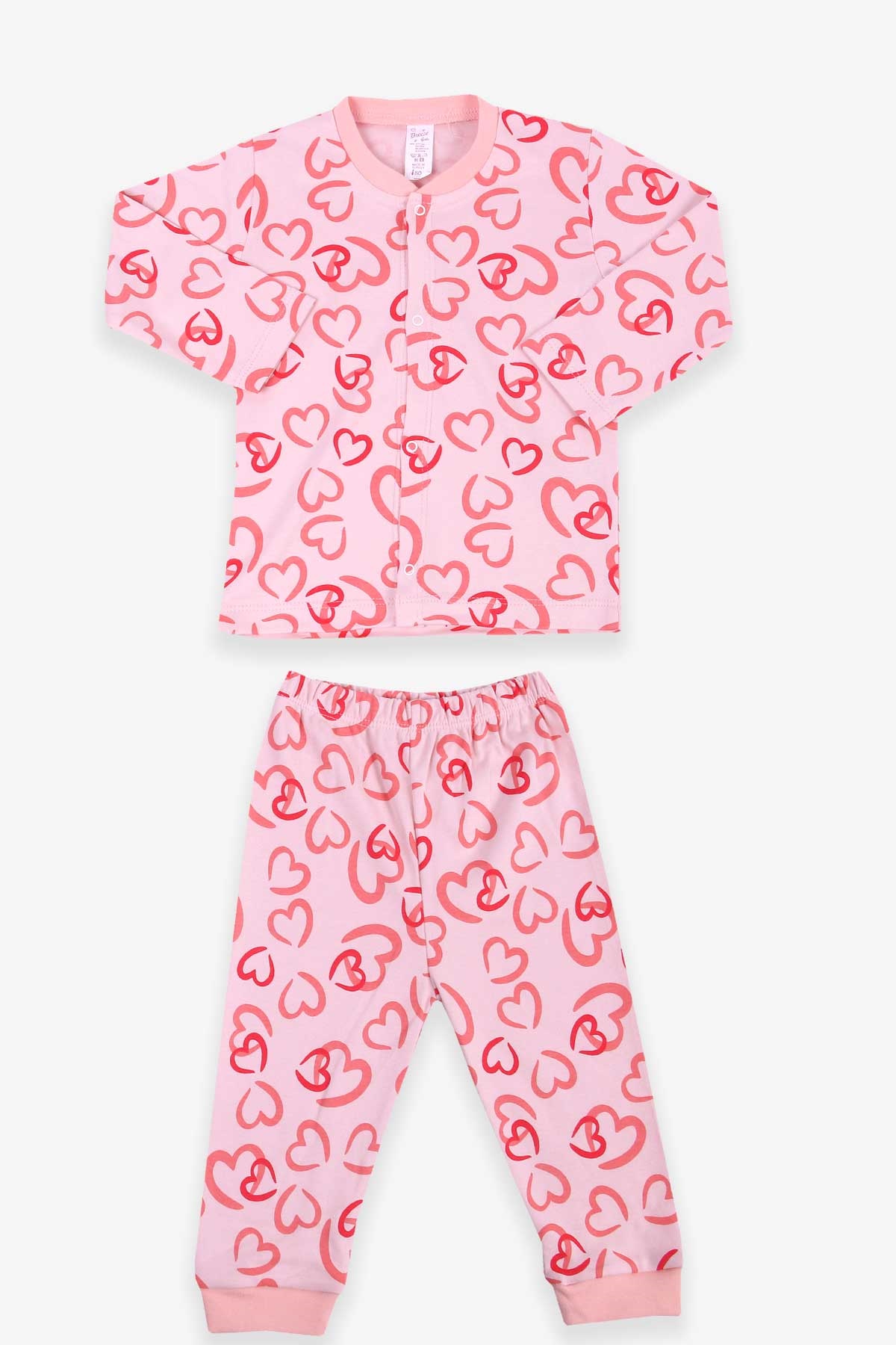Breeze Kız Bebek Pijama Takımı Kalp Desenli Somon (4 Ay-1 Yaş)