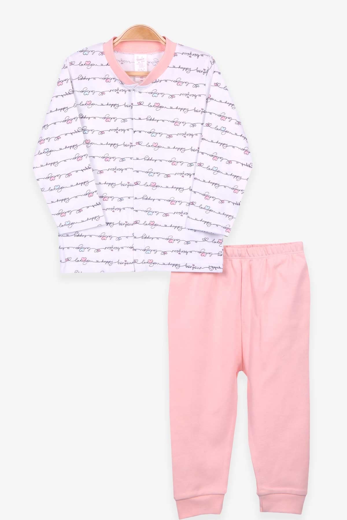 Breeze Kız Bebek Pijama Takımı Kalpli Beyaz (4 Ay-1 Yaş)