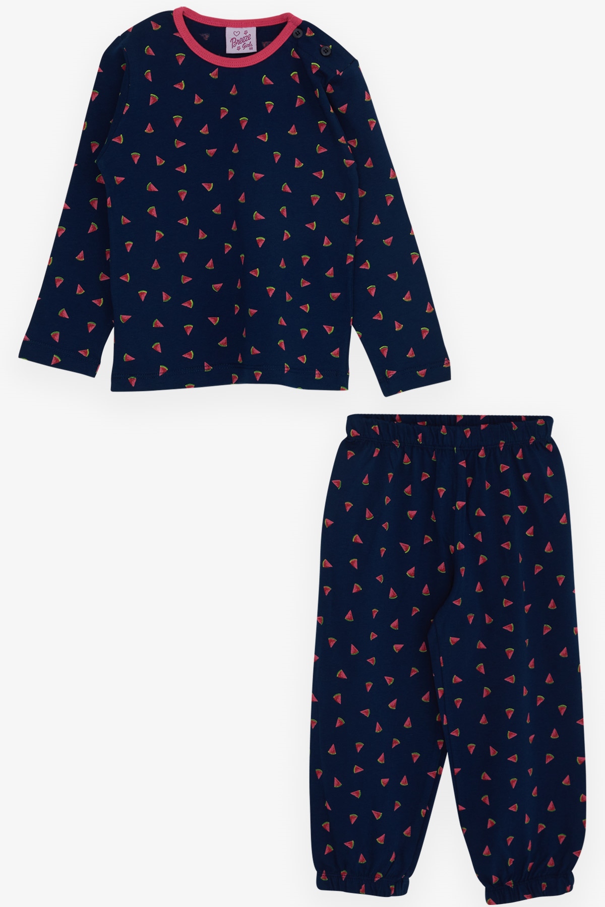 Breeze Kız Bebek Pijama Takımı Karpuz Dilimi Desenli Lacivert (9 Ay-3 Yaş)