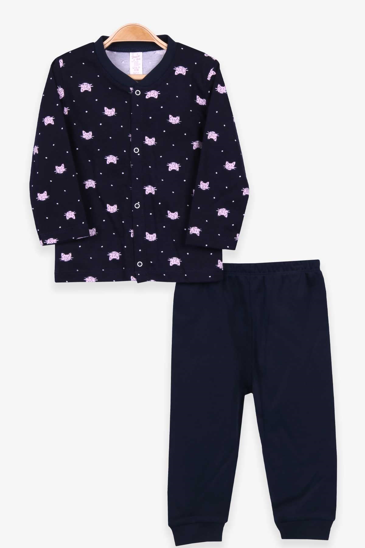 Breeze Kız Bebek Pijama Takımı Kedili Lacivert (4 Ay-1 Yaş)