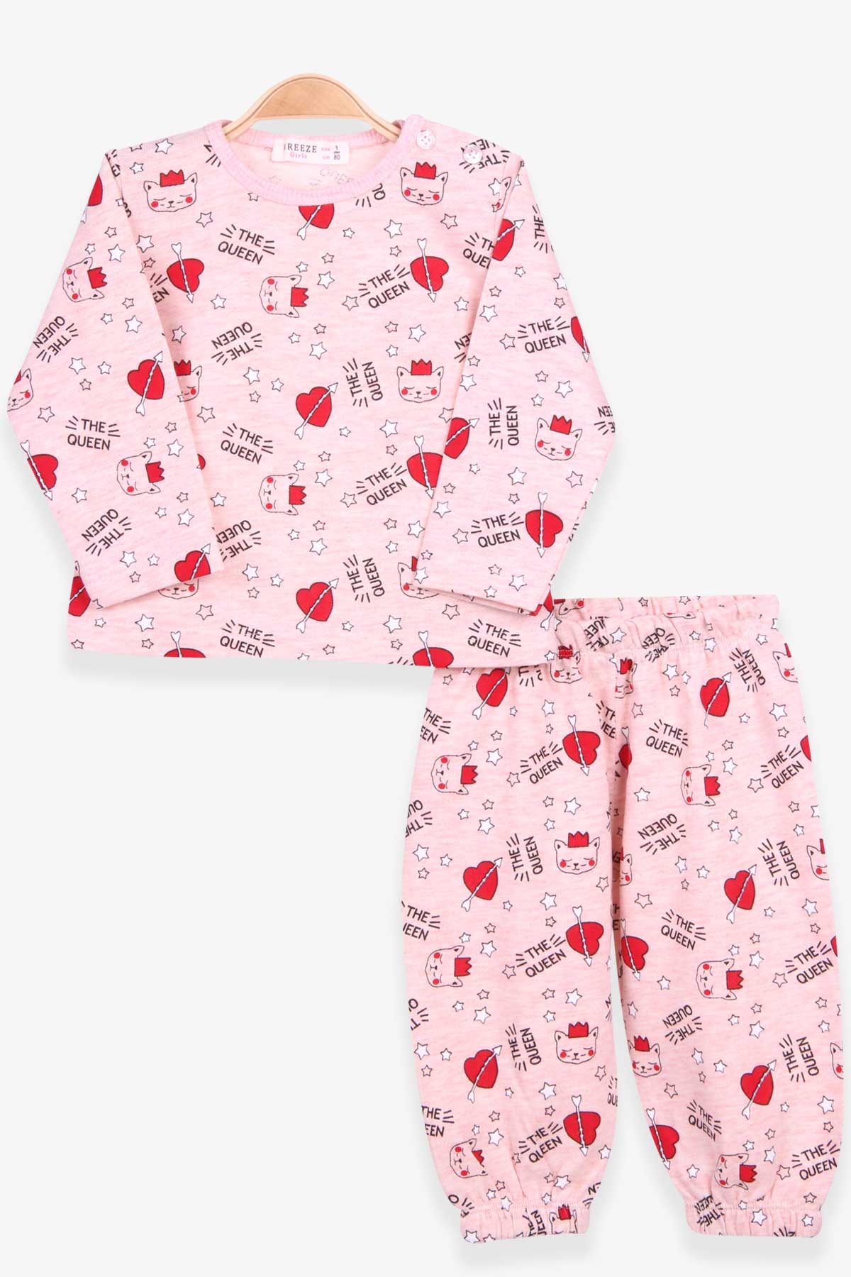 Breeze Kız Bebek Pijama Takımı Kraliçe Kedicik Baskılı Somon Melanj (9 Ay-3 Yaş)