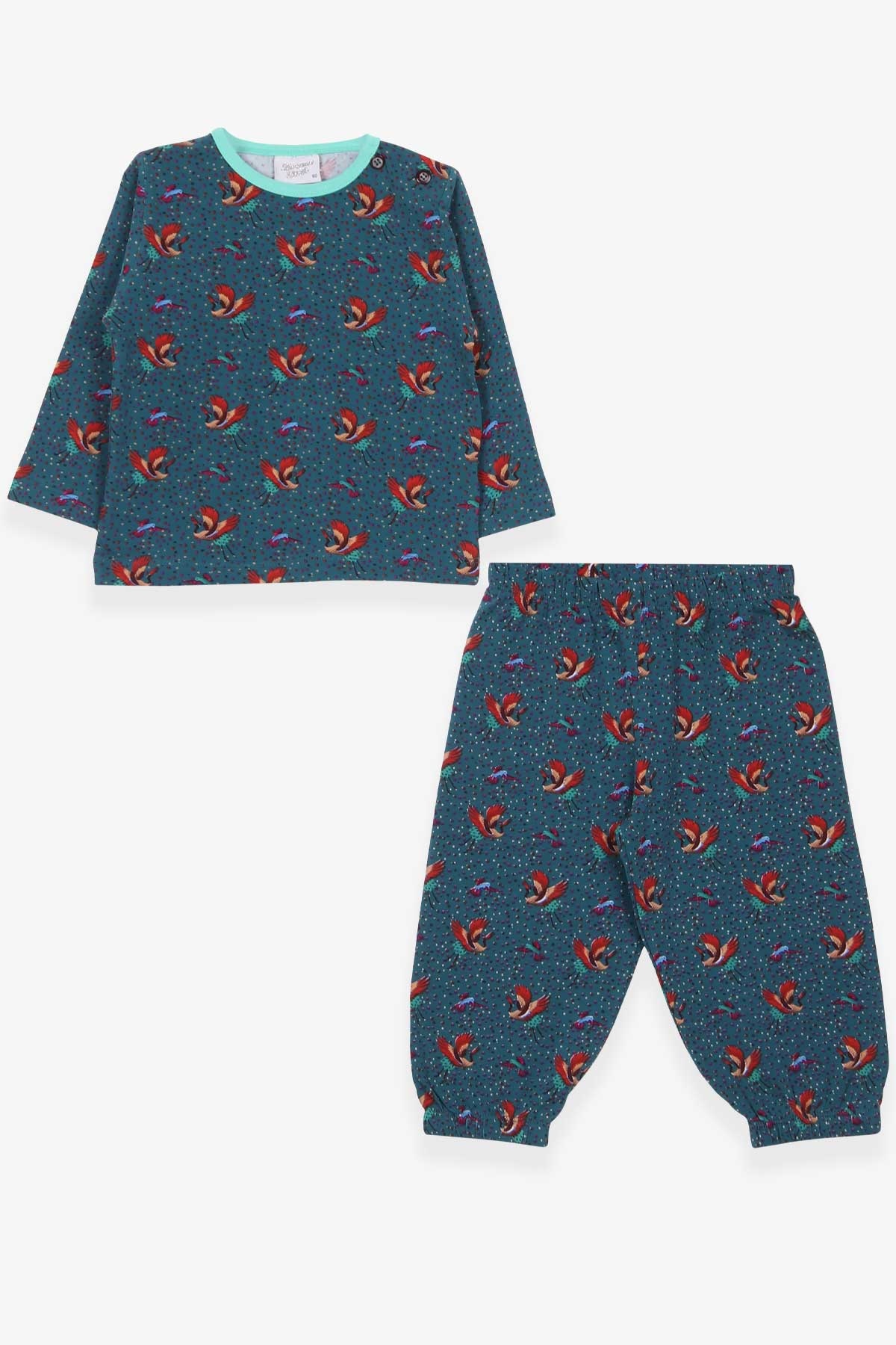 Breeze Kız Bebek Pijama Takımı Kuş Desenli Koyu Yeşil (9 Ay-3 Yaş)