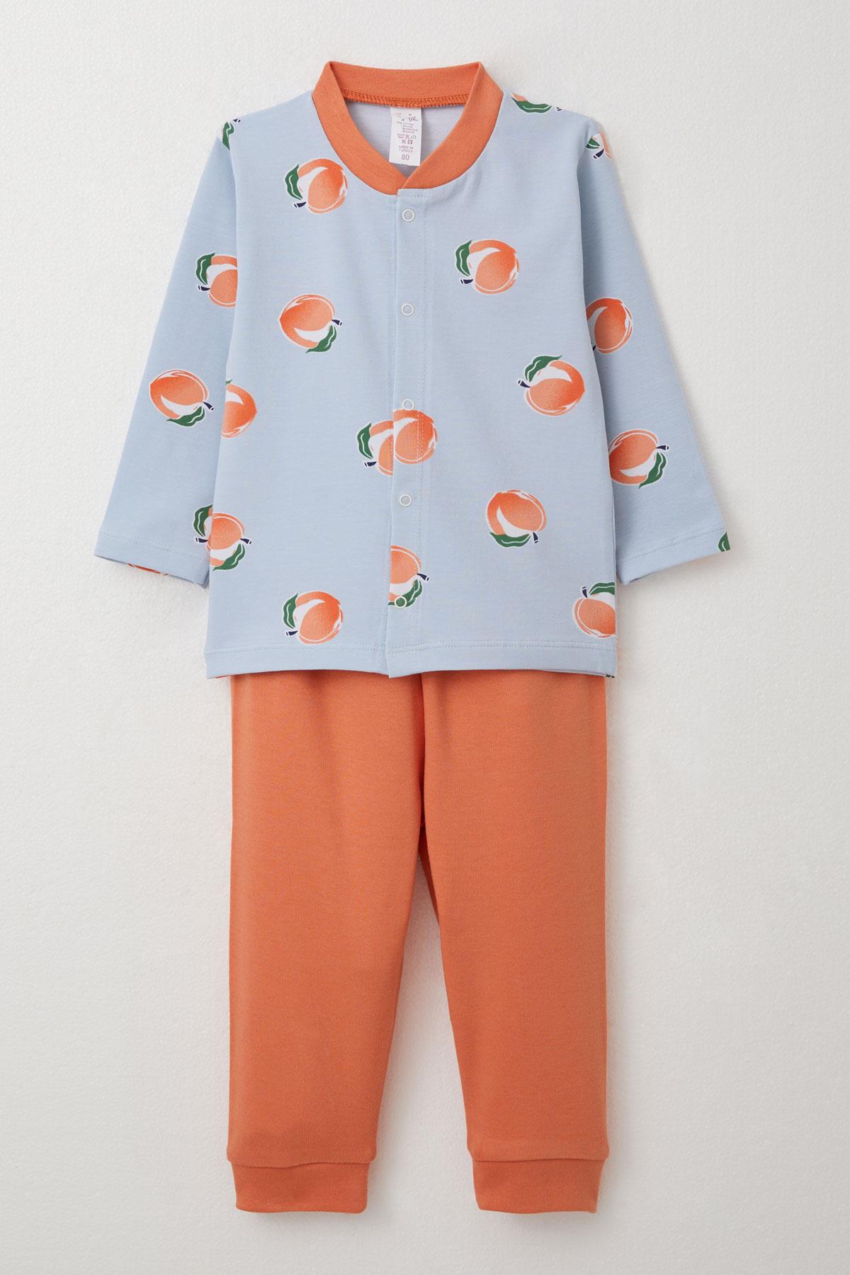 Breeze Kız Bebek Pijama Takımı Meyve Desenli Buz Mavisi (4 Ay-1 Yaş)