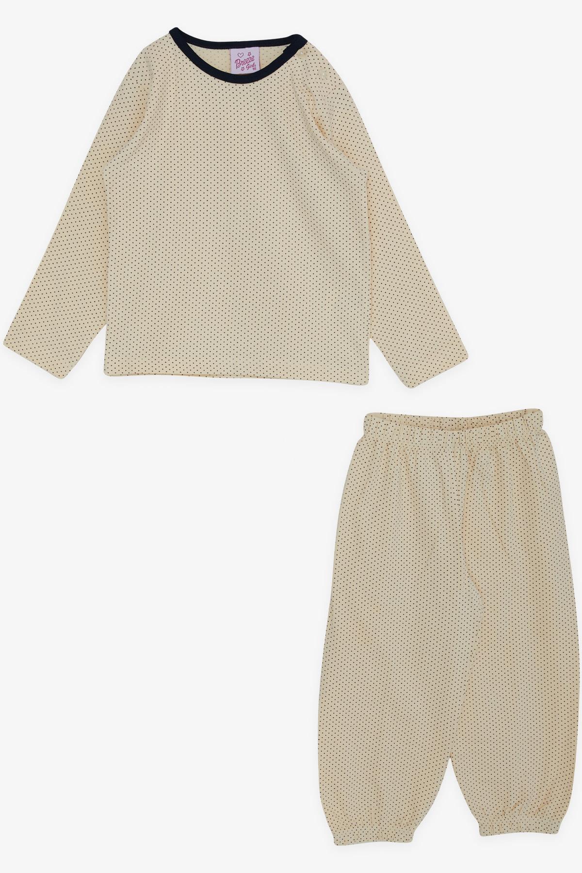 Breeze Kız Bebek Pijama Takımı Minik Puantiye Desenli Krem (9 Ay-3 Yaş)