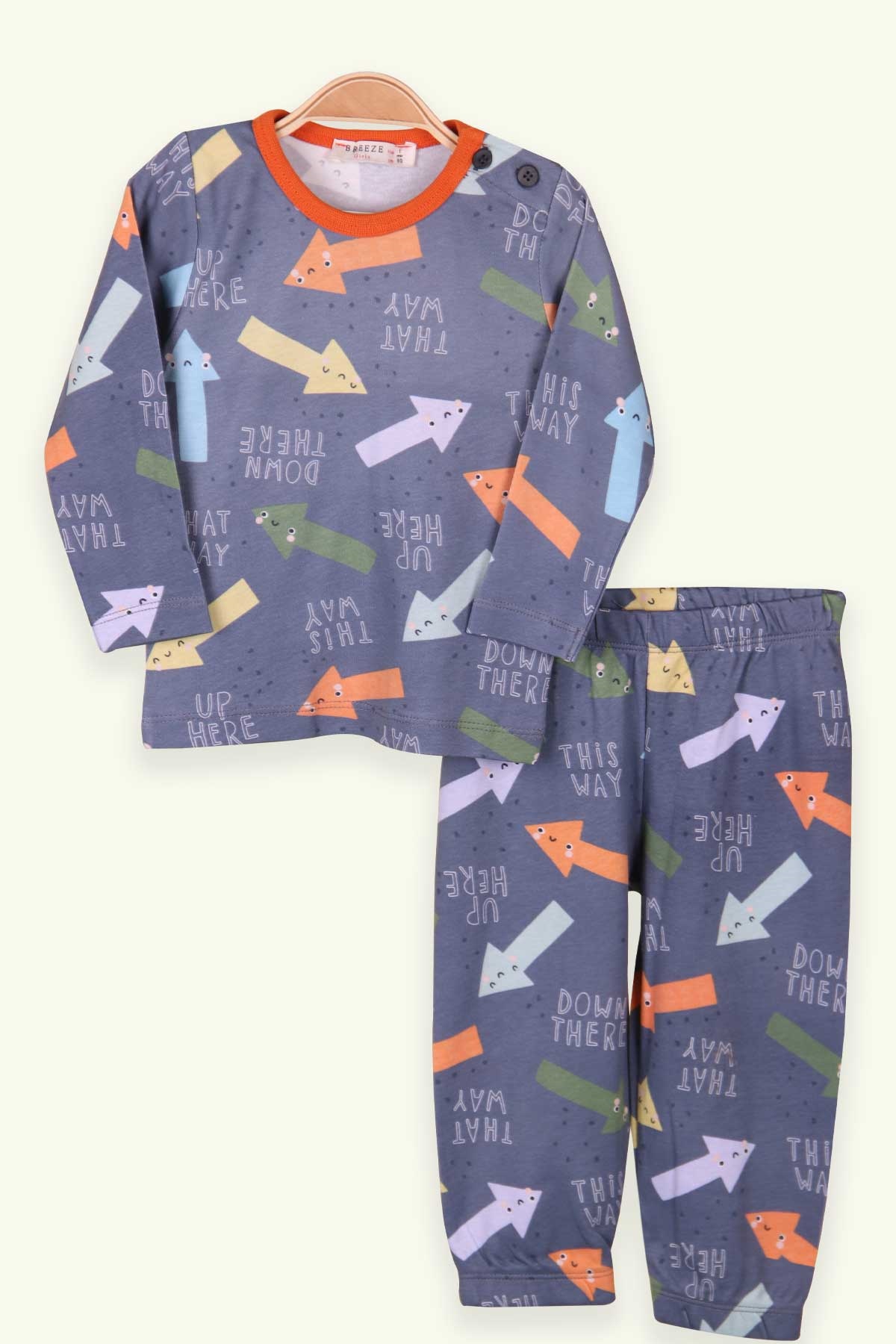 Breeze Kız Bebek Pijama Takımı Ok Desenli İndigo (9 Ay-3 Yaş)