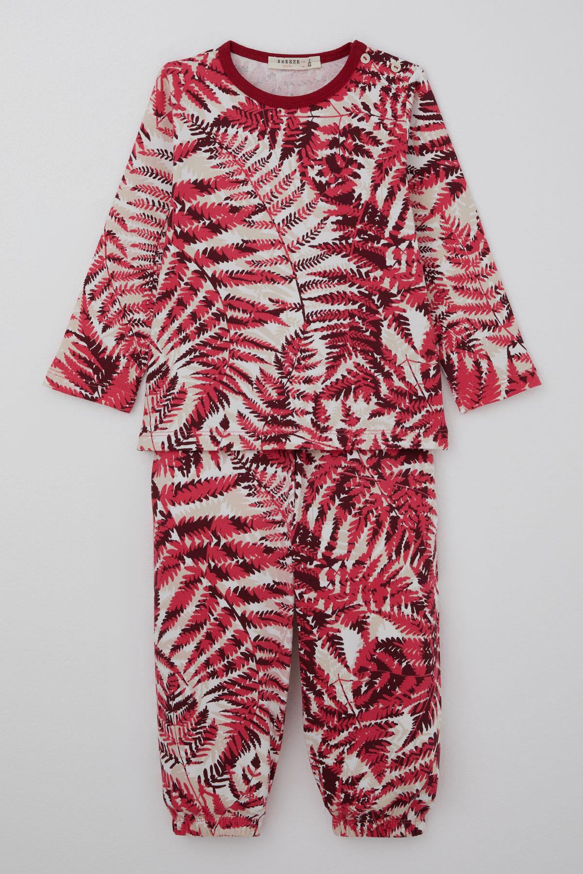 Breeze Kız Bebek Pijama Takımı Orman Temalı Yaprak Desenli Vişne Çürüğü (9 Ay-3 Yaş)