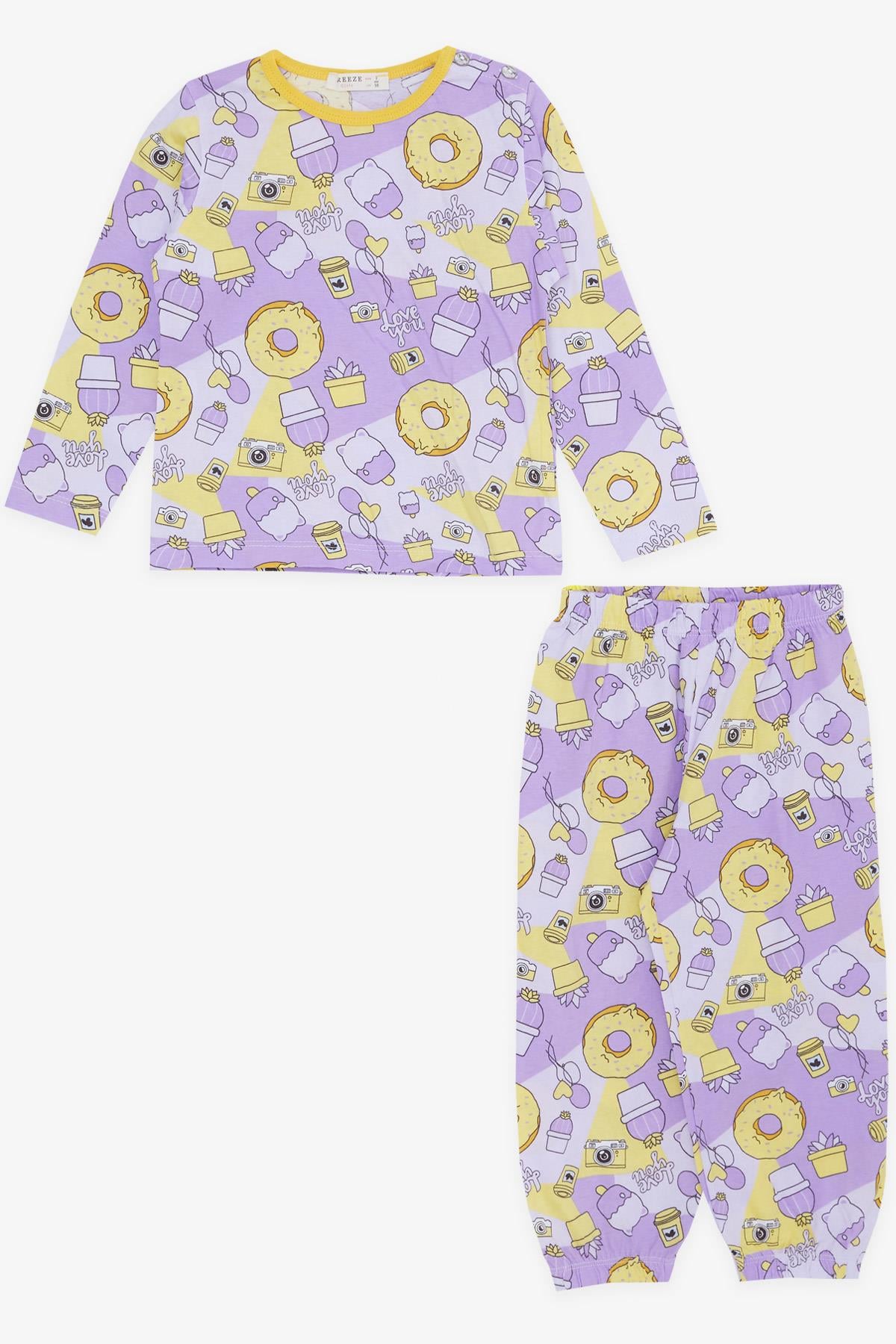 Breeze Kız Bebek Pijama Takımı Parti Temalı Lila (9 Ay-3 Yaş)