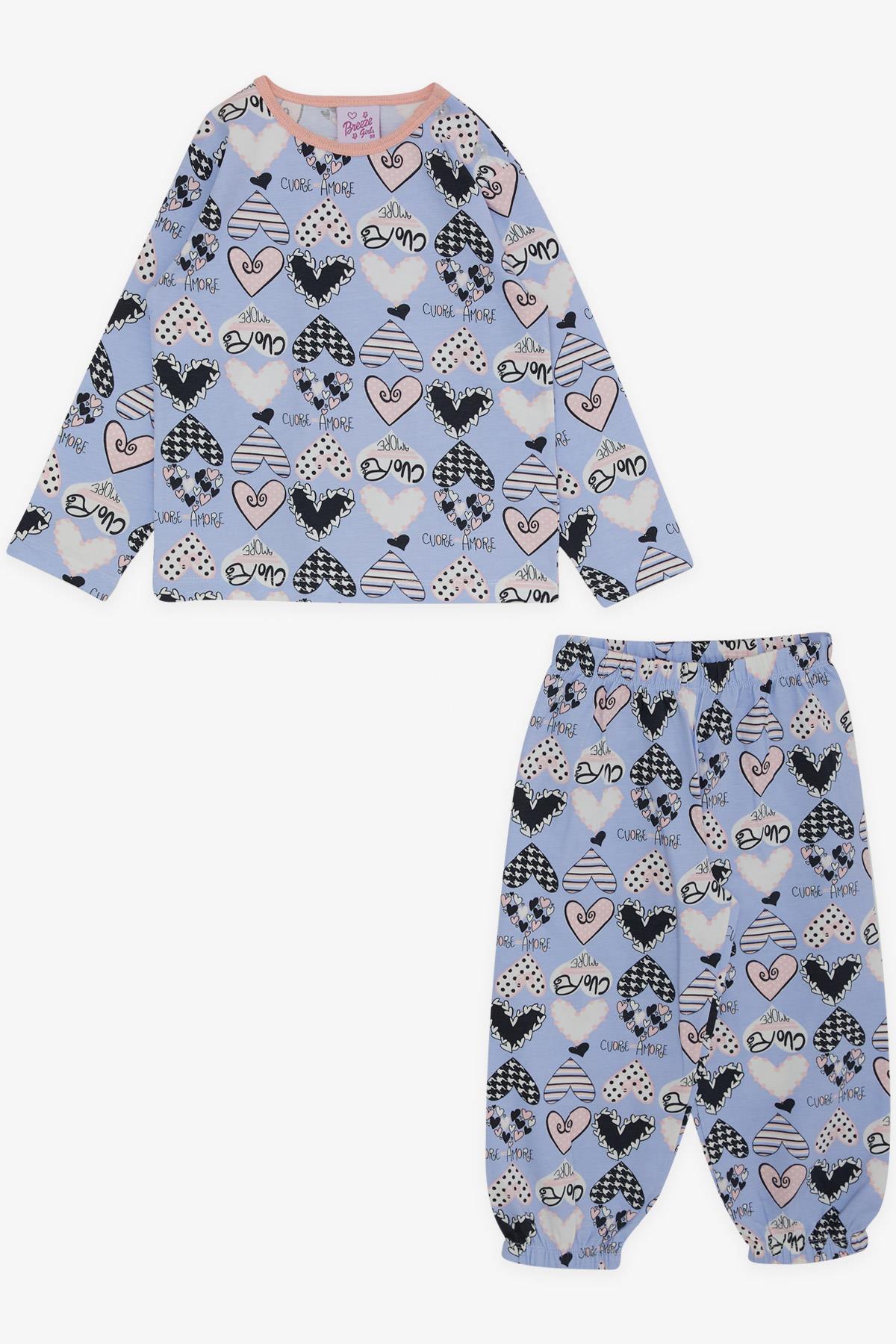 Breeze Kız Bebek Pijama Takımı Renkli Kalp Desenli Lila (9 Ay-3 Yaş)