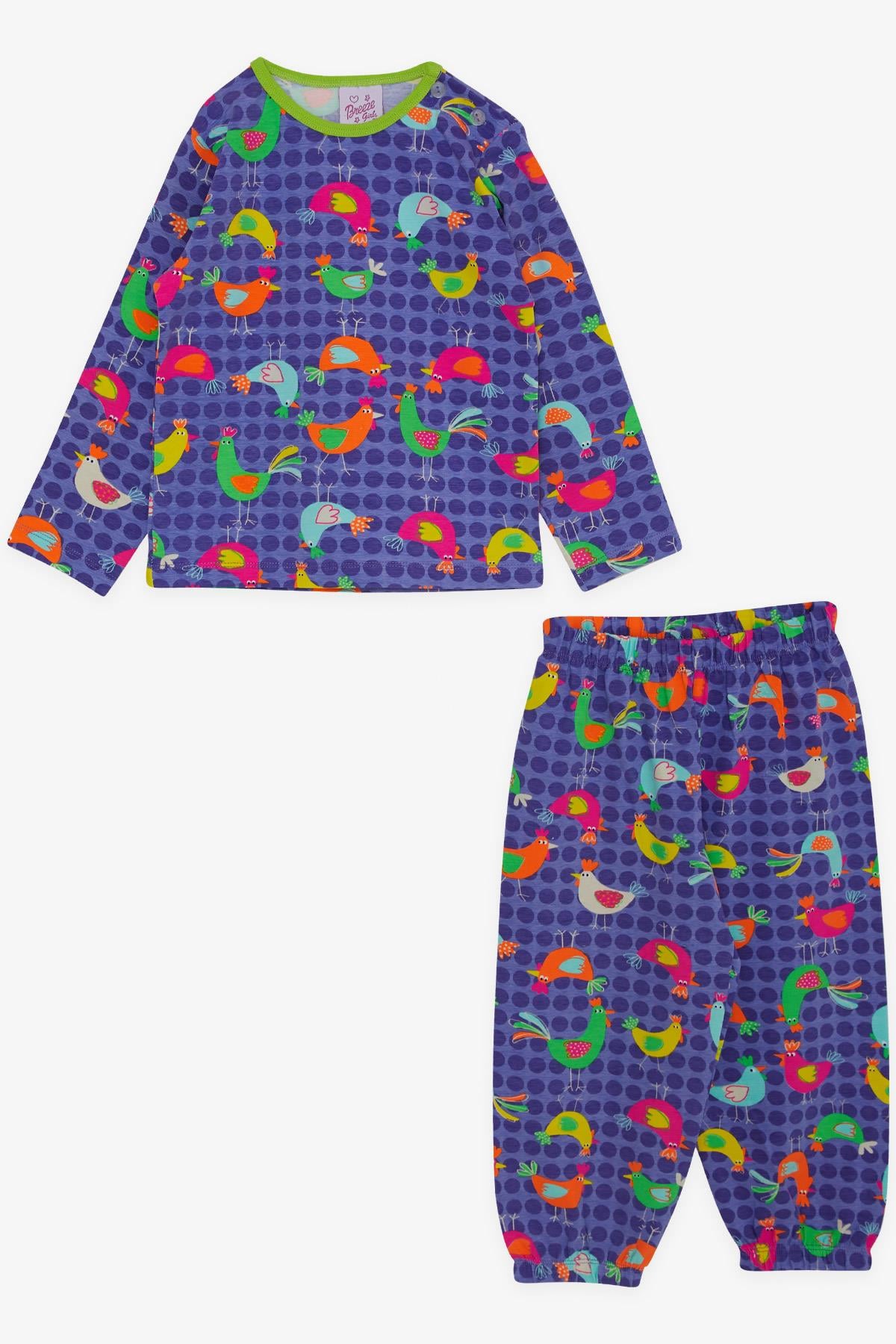 Breeze Kız Bebek Pijama Takımı Renkli Sevimli Horozcuk Desenli Mor (9 Ay-3 Yaş)