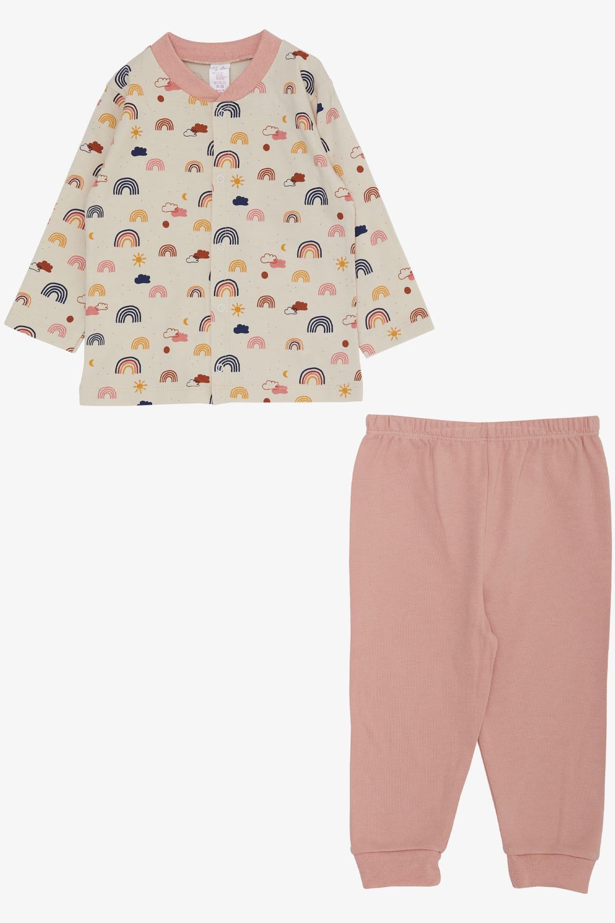 Breeze Kız Bebek Pijama Takımı Renkli Gökkuşağı Desenli Bej  (4 Ay-1 Yaş)