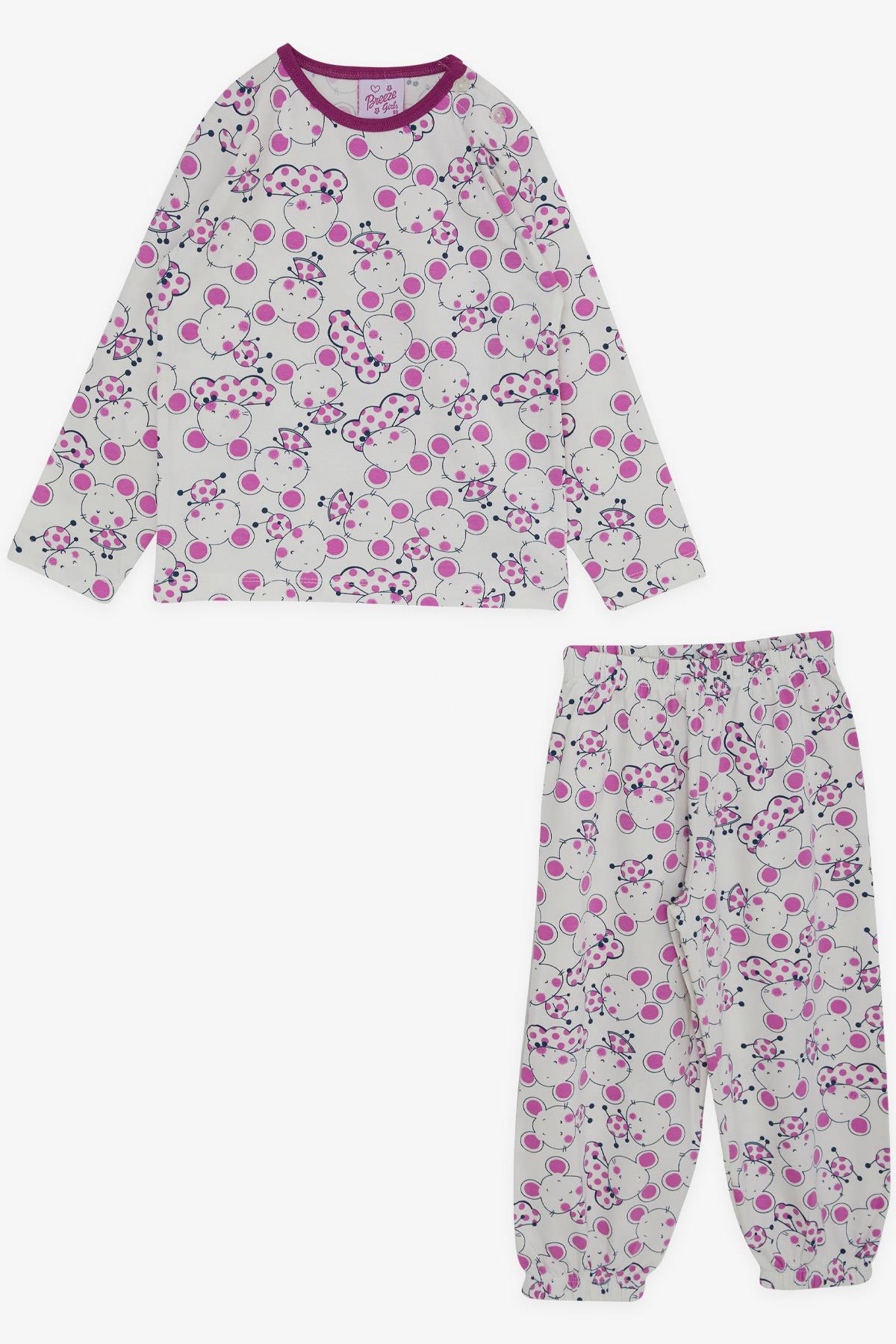 Breeze Kız Bebek Pijama Takımı Sevimli Farecik Desenli Ekru (9 Ay-3 Yaş)