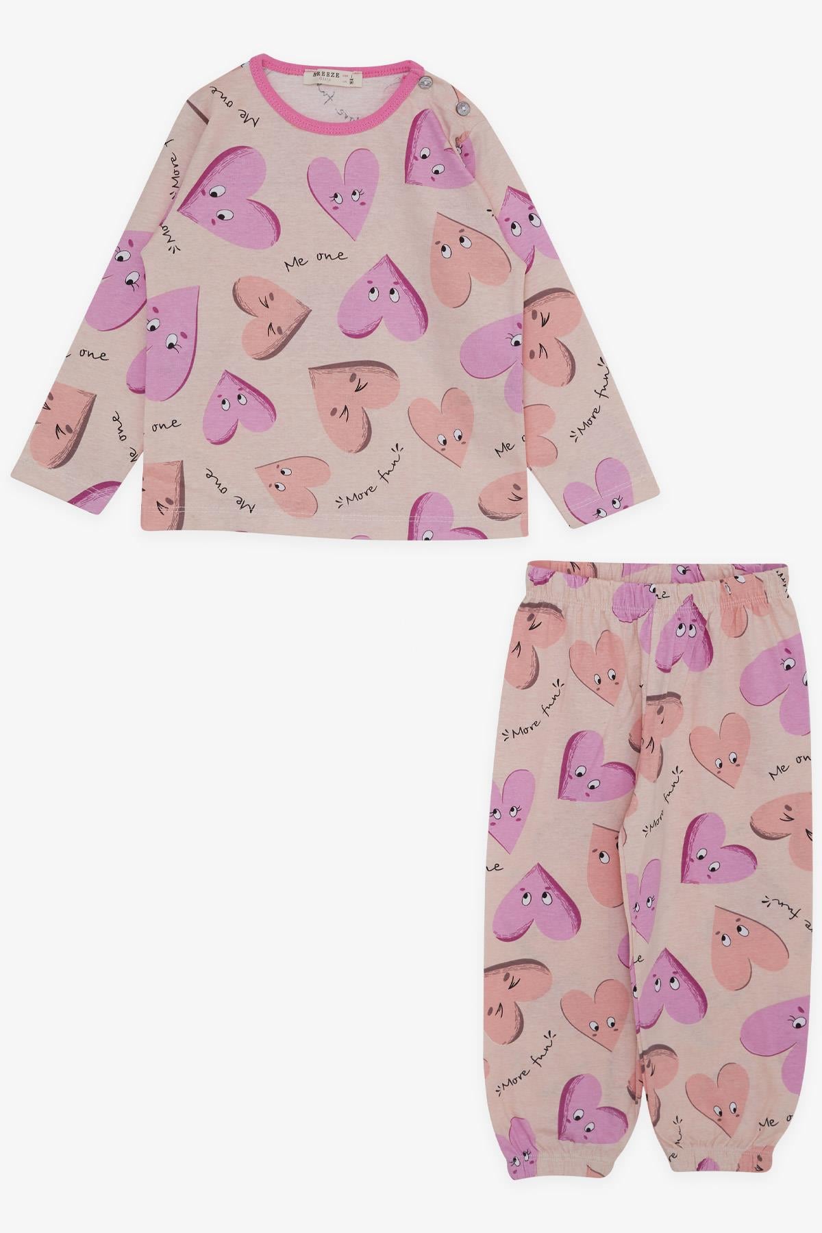 Breeze Kız Bebek Pijama Takımı Sevimli Kalp Desenli Pudra (9 Ay-3 Yaş)