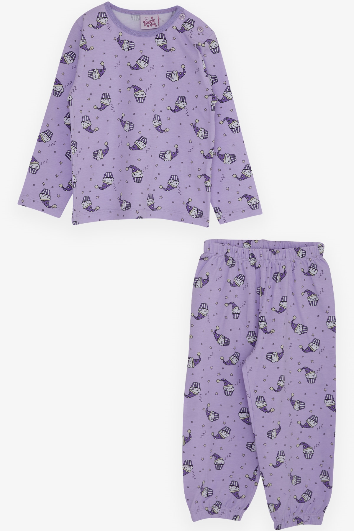 Breeze Kız Bebek Pijama Takımı Sevimli Mısır Patlağı Desenli Lila (9 Ay-3 Yaş)