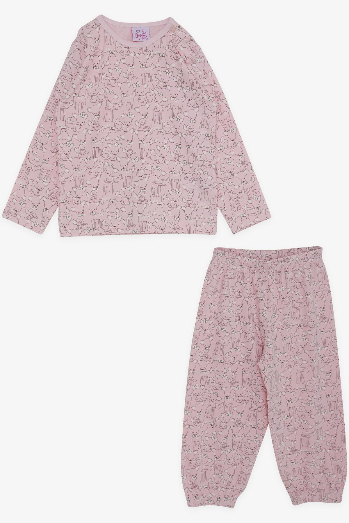 Breeze Kız Bebek Pijama Takımı Sevimli Papyonlu Tokalı Ceylancık Desenli Pembe (9 Ay-3 Yaş)