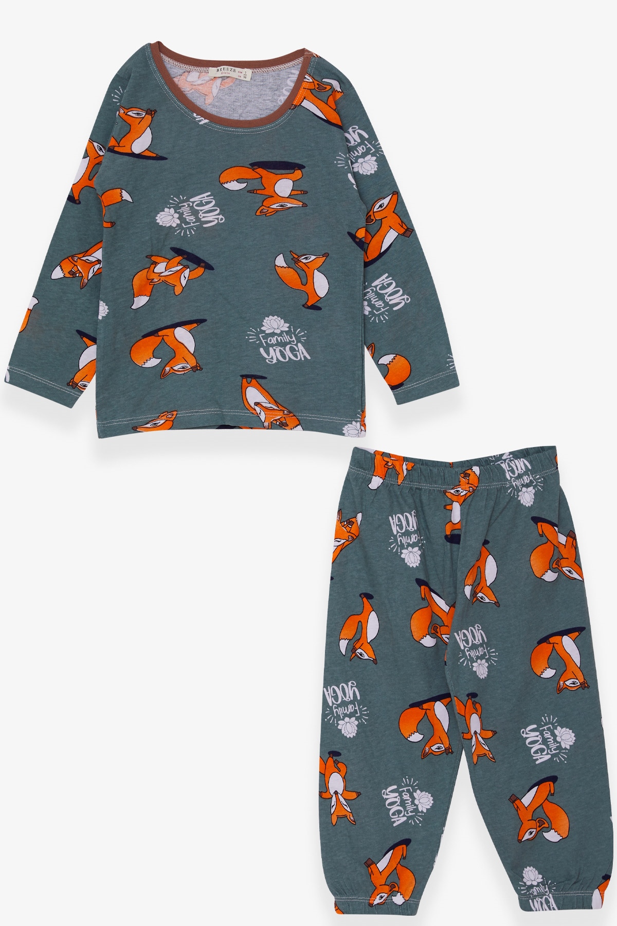 Breeze Kız Bebek Pijama Takımı Sportif Tilkicik Desenli Yeşil (9 Ay-3 Yaş)