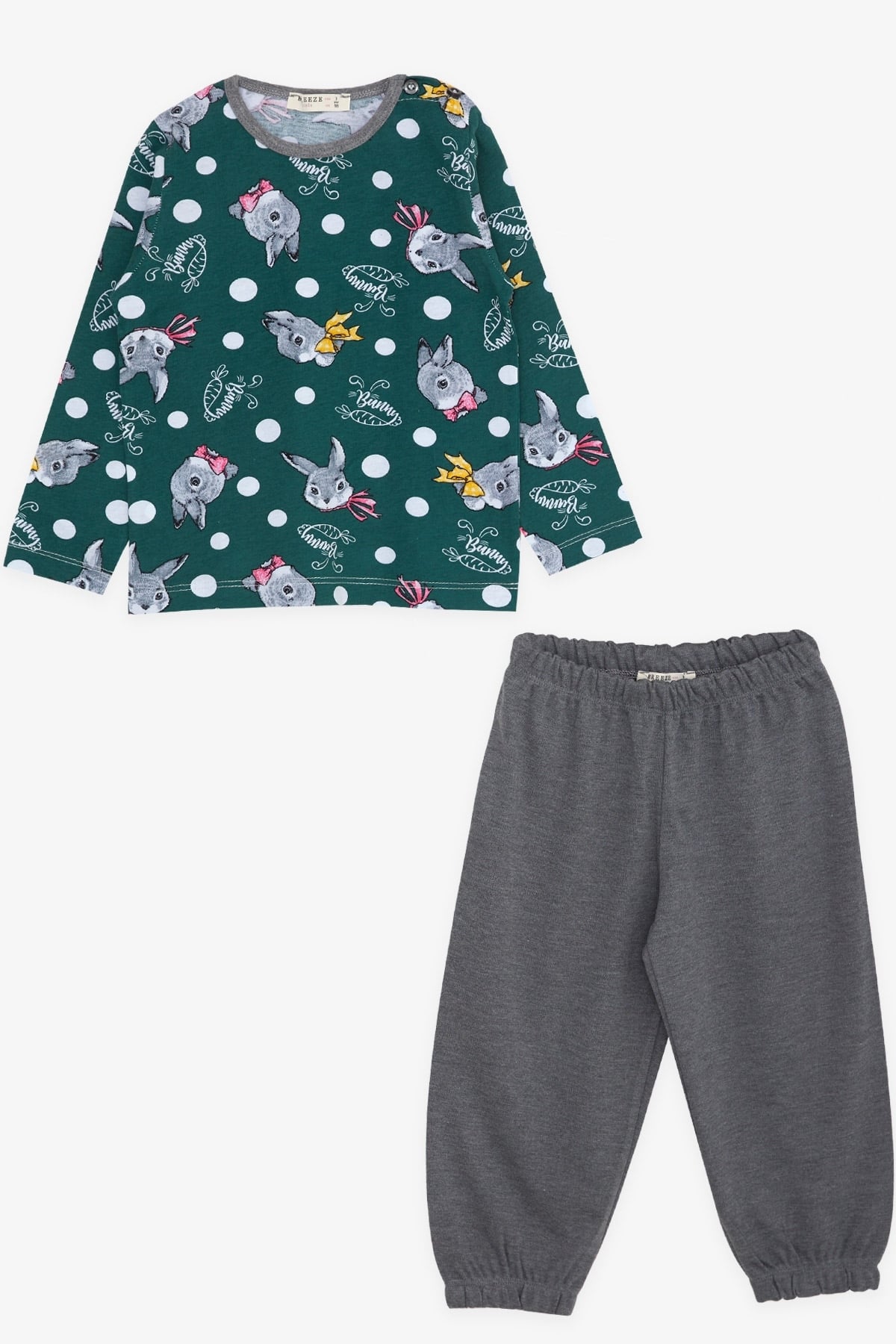 Breeze Kız Bebek Pijama Takımı Tavşancık Desenli Yeşil (9 Ay-3 Yaş)