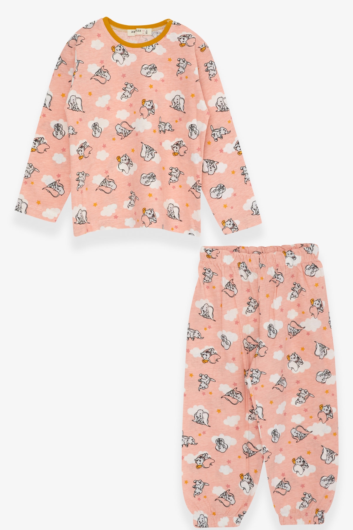 Breeze Kız Bebek Pijama Takımı Uçan Fil Desenli Somon (9 Ay-3 Yaş)