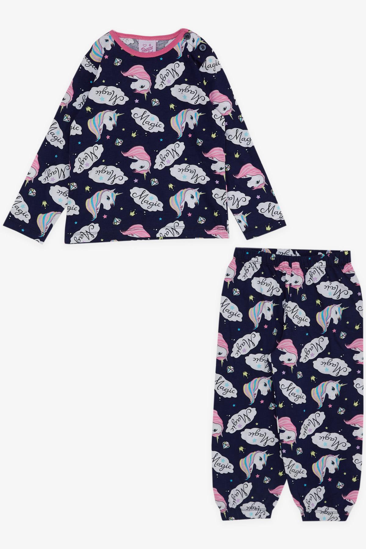 Breeze Kız Bebek Pijama Takımı Unicorn Desenli Lacivert (9 Ay-3 Yaş)