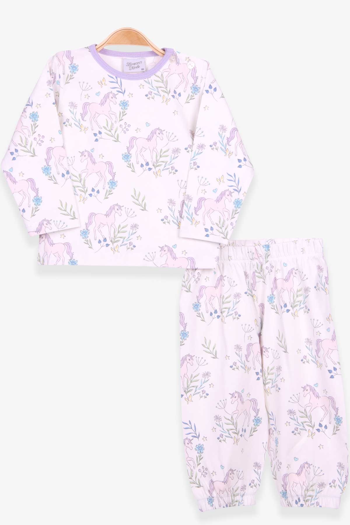 Breeze Kız Bebek Pijama Takımı Unicorn Desenli Ekru (9 Ay-3 Yaş)