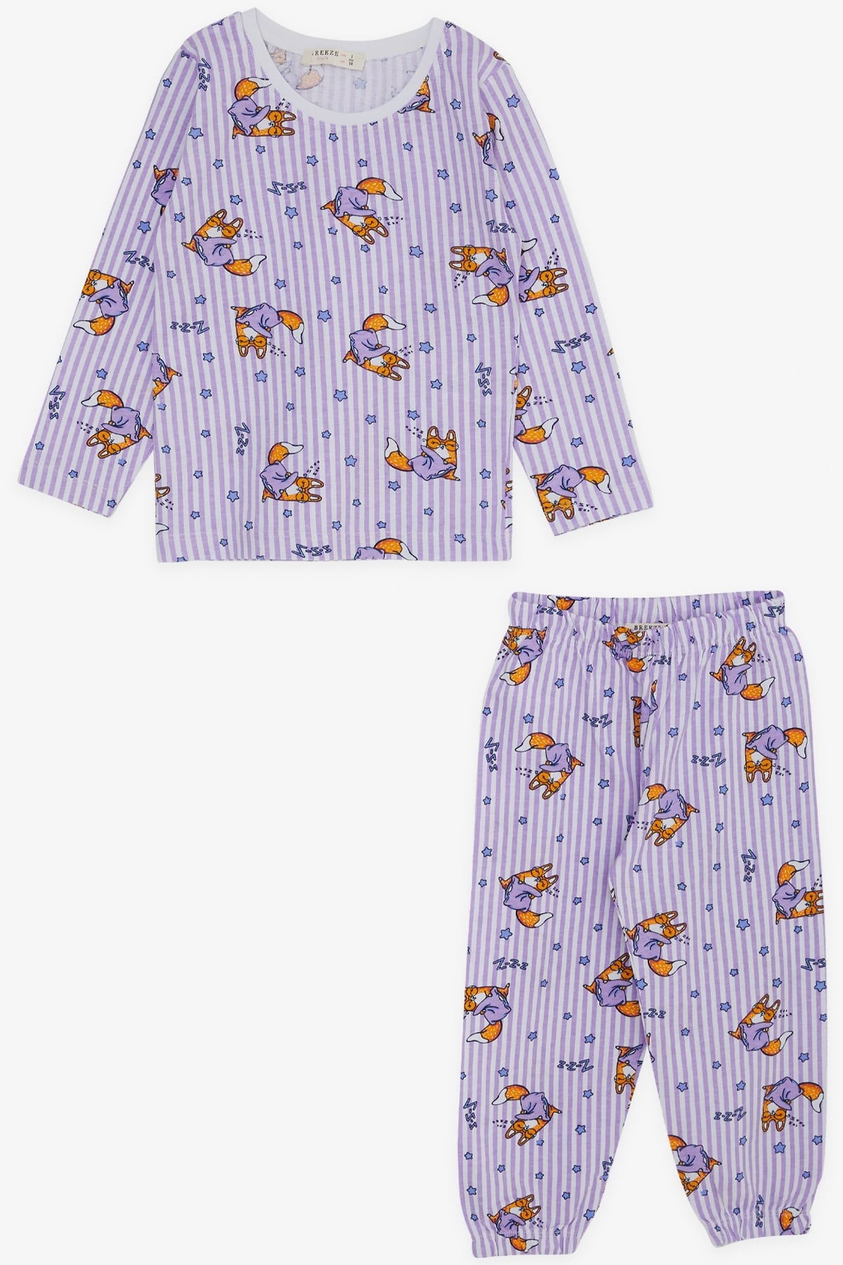Breeze Kız Bebek Pijama Takımı Uykucu Tilkicik Desenli Lila (9 Ay-3 Yaş)