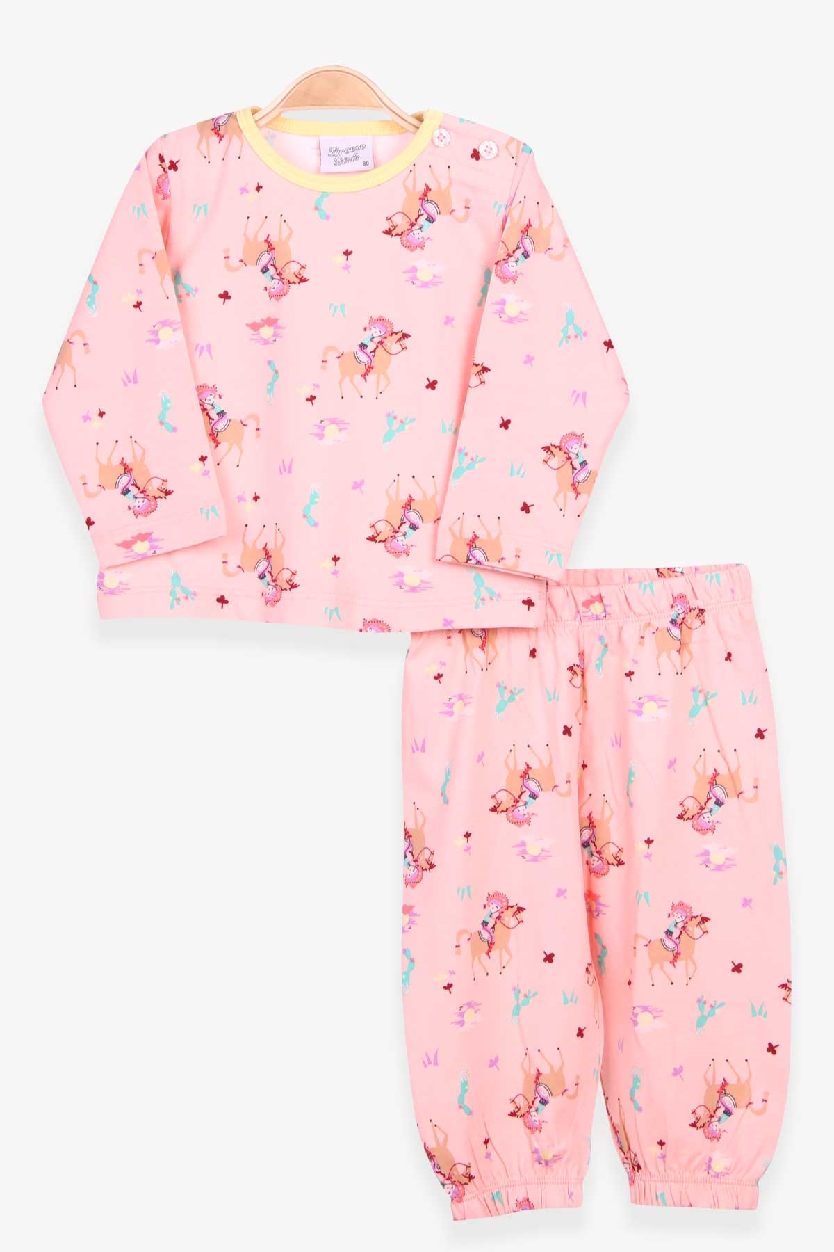 Breeze Kız Bebek Pijama Takımı Vahşi Batı  Desenli Somon (9 Ay-3 Yaş)