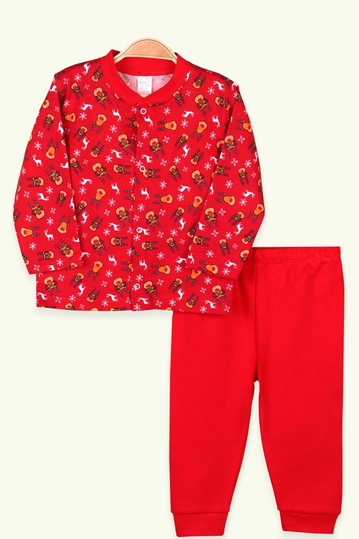 Kız Bebek Pijama Takımı Yılbaşı Temalı Kırmızı (0-3 Ay-9 Ay) - BREEZE