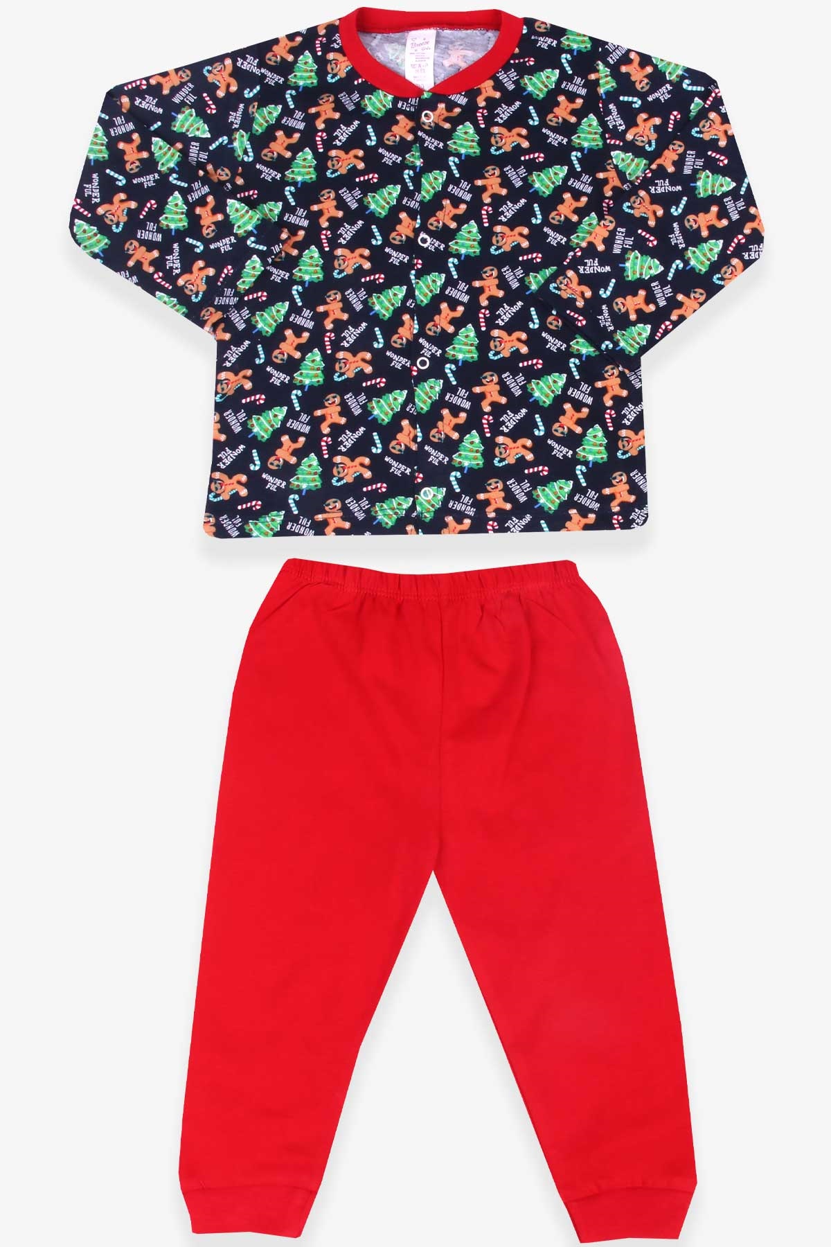 Breeze Kız Bebek Pjama Takımı Kurabiye Desenli Lacivert (4 Ay-1 Yaş)