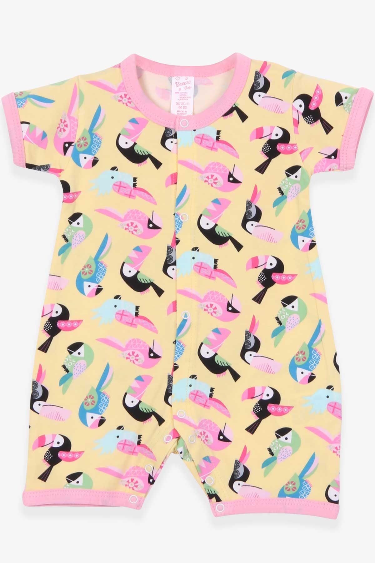 Breeze Kız Bebek Şort Tulum Papağancık Desenli Sarı (0-3 Ay-9 Ay)
