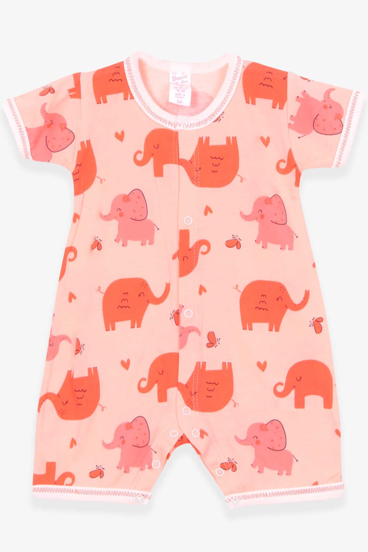 Breeze Kız Bebek Şort Tulum Sevimli Fil Desenli Somon (0-3 Ay-9 Ay)