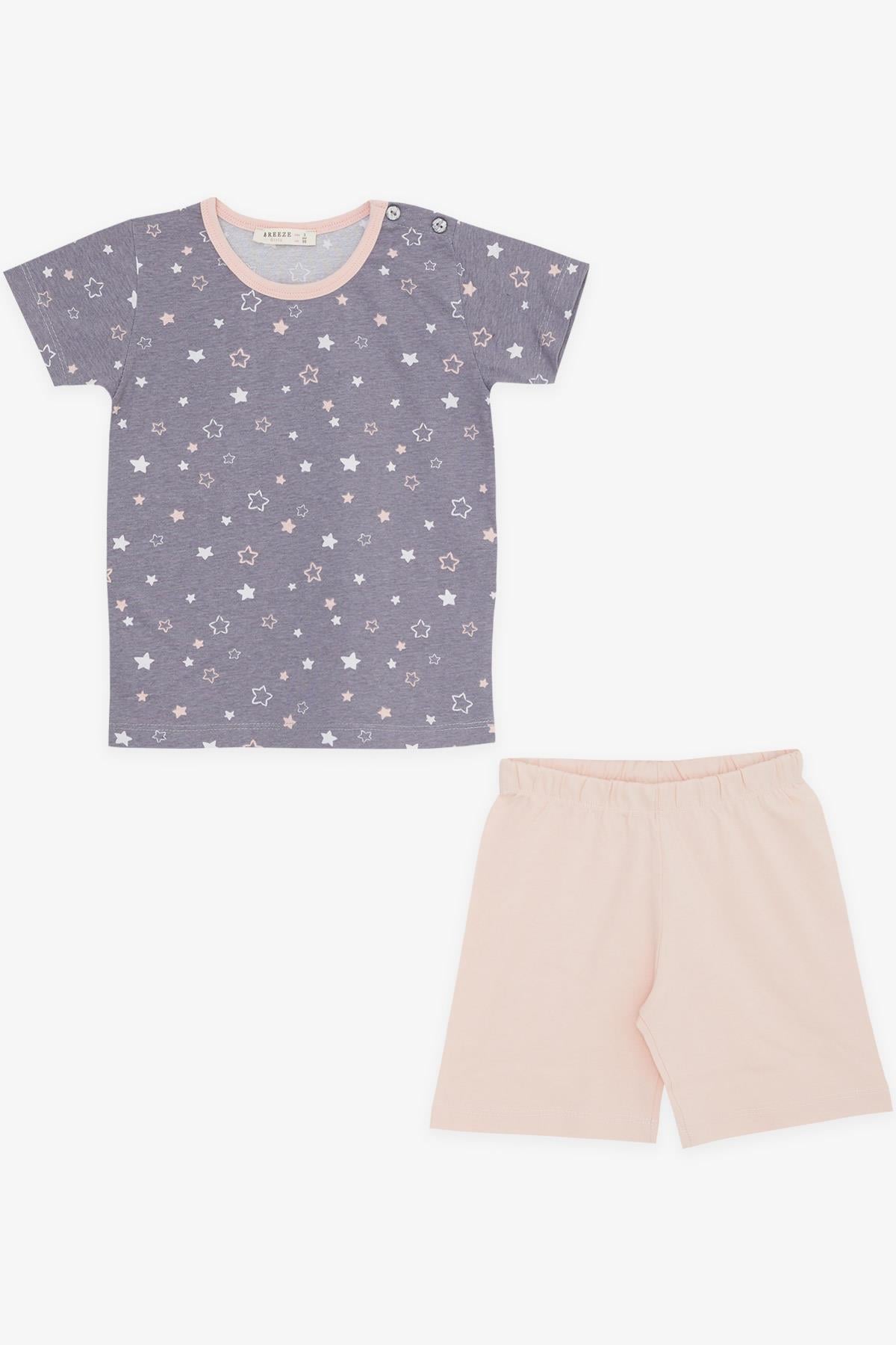 Breeze Kız Bebek Şortlu Pijama Takımı Yıldız Desenli Antrasit (9 Ay-3 Yaş)