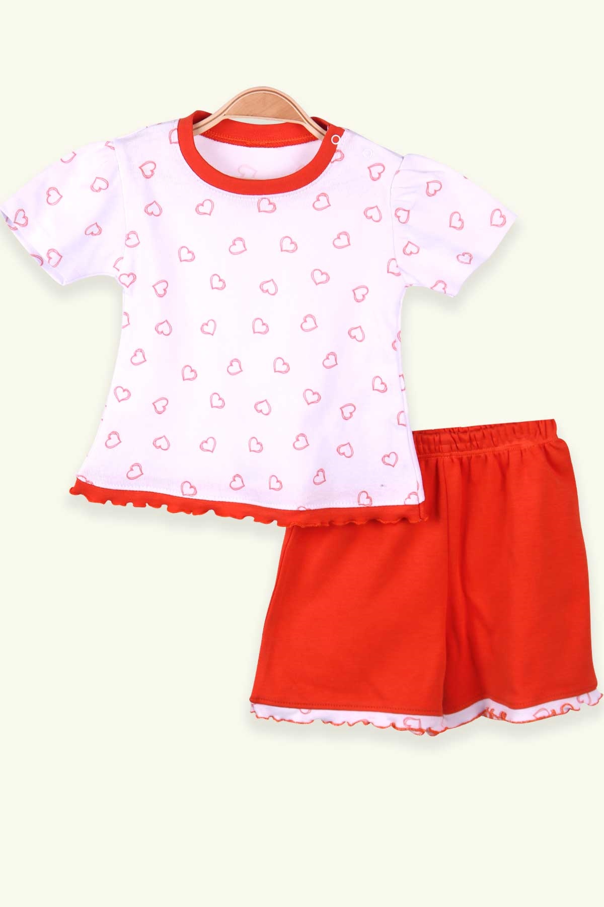 Breeze Kız Bebek Şortlu Takım Kalpli Beyaz (0-3 Ay-9 Ay)