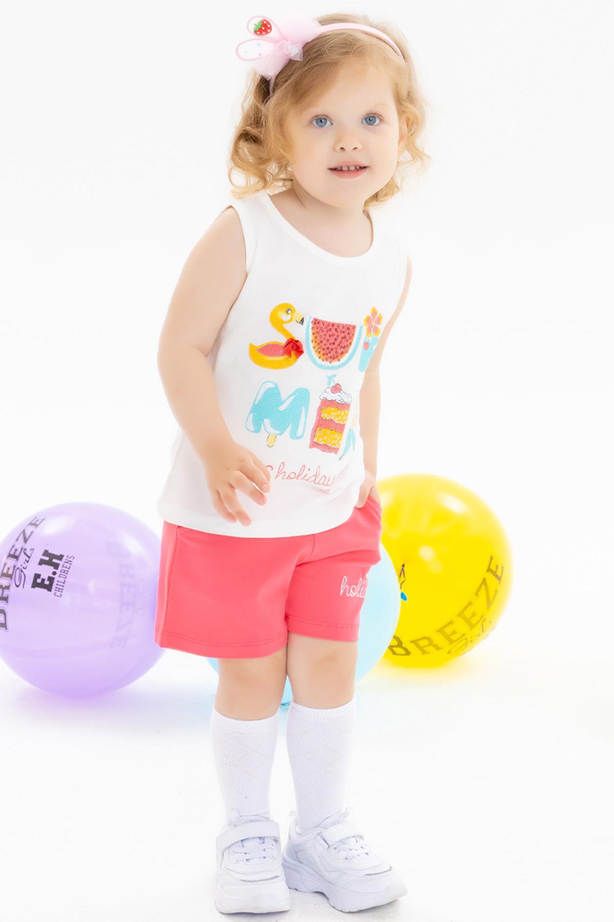 Breeze Kız Bebek Şortlu Takım Yaz Temalı Ekru (2 Yaş)