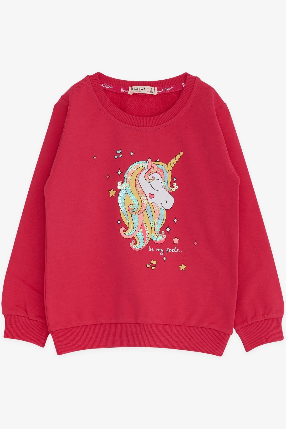 Breeze Kız Bebek Sweatshirt Baskılı Pullu Unicorn Fuşya (2 Yaş)