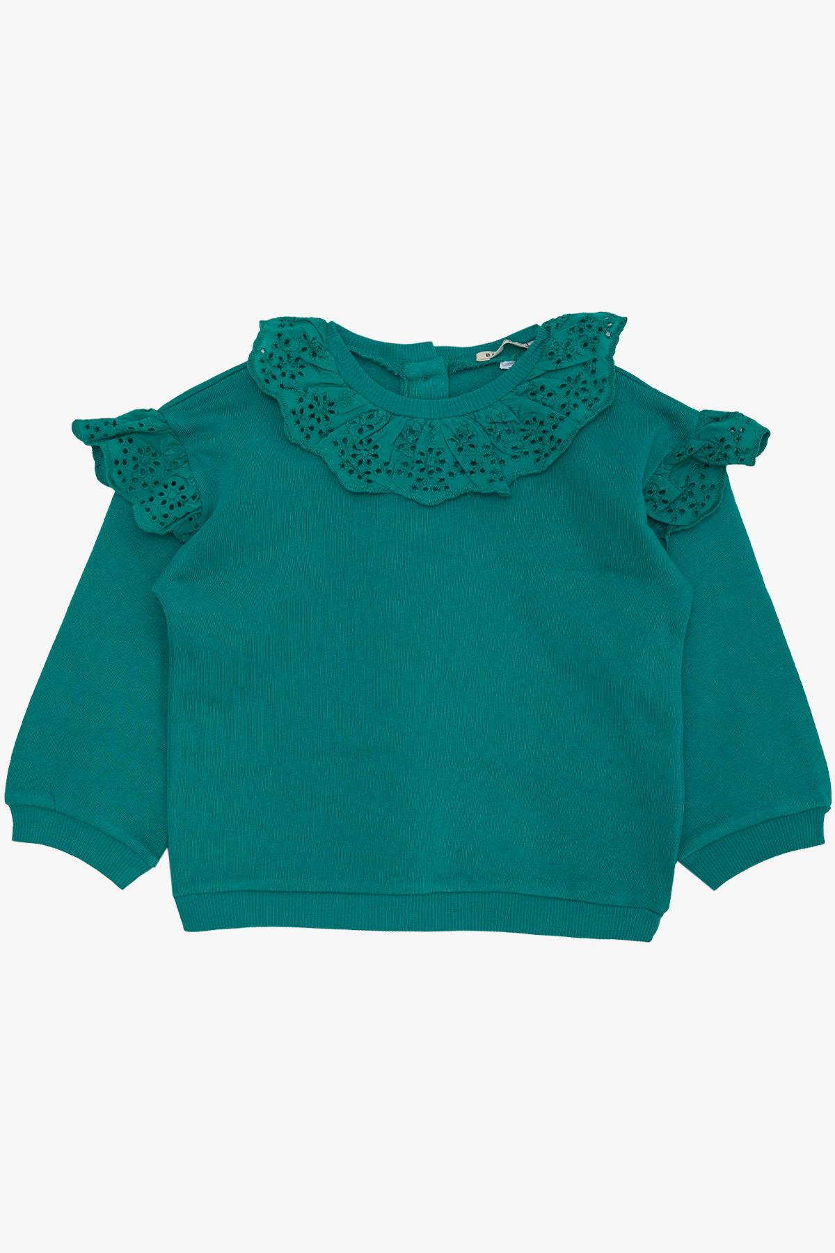 Breeze Kız Bebek Sweatshirt Güpürlü Arkası Düğmeli Yeşil (9 Ay-6 Yaş)