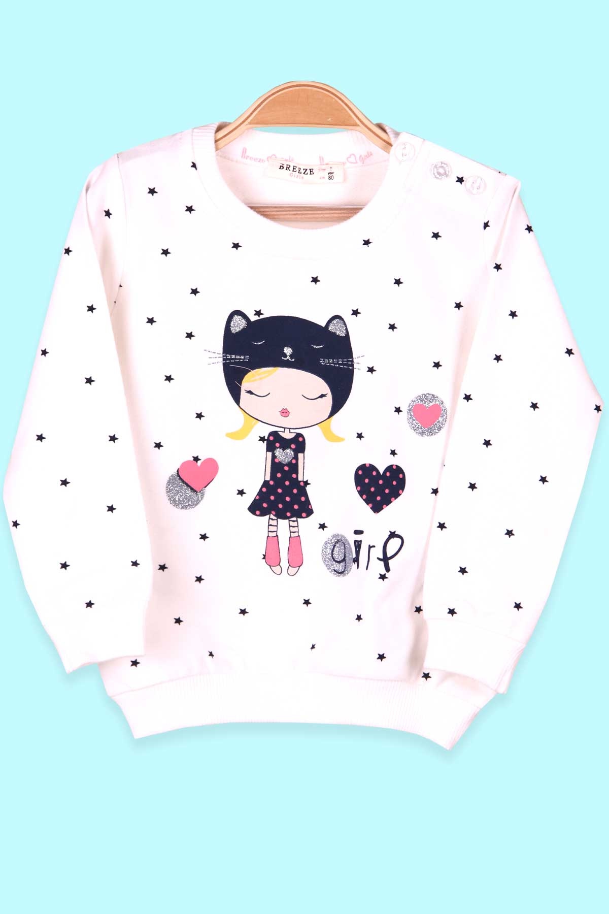 Breeze Kız Bebek Sweatshirt Kız Baskılı Simli Beyaz (4 Ay-1.5 Yaş)