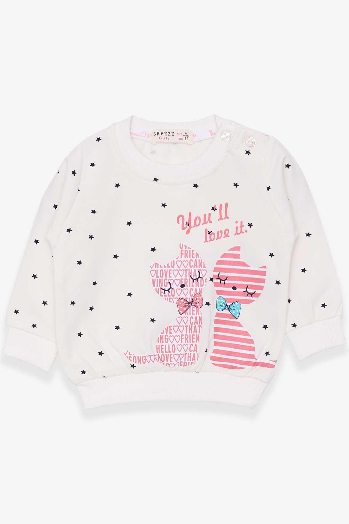 Breeze Kız Bebek Sweatshirt Mutlu Kedicikler Ekru (4 Ay-1.5 Yaş)