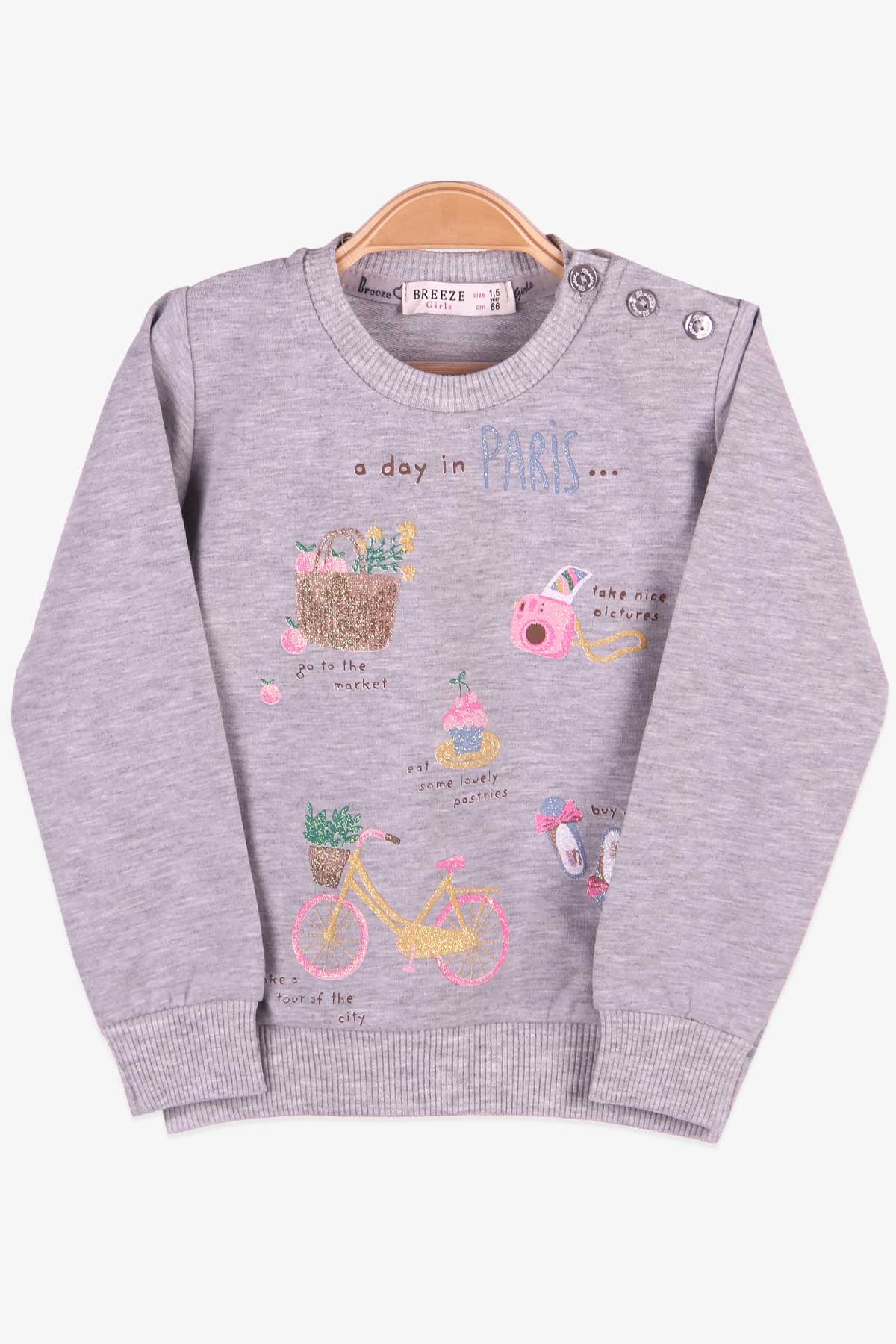 Breeze Kız Bebek Sweatshirt Simli Baskılı Gri (1.5 Yaş)