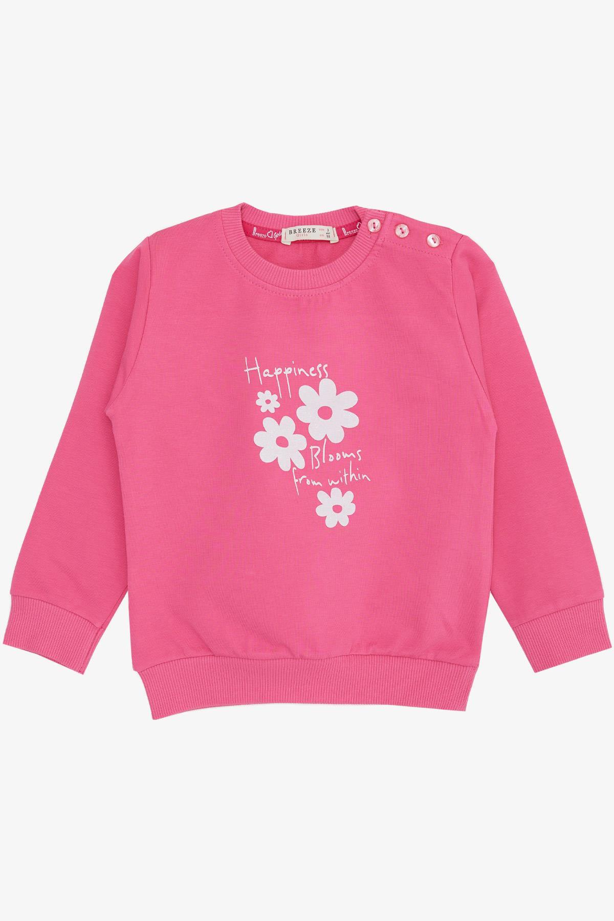 Breeze Kız Bebek Sweatshirt Simli Çiçek Baskılı Pembe (9 Ay-3 Yaş)